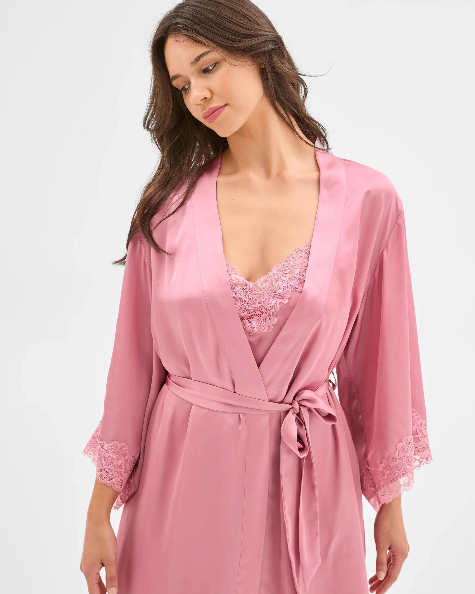 2 Target Woman Satin Short Sleep Robe PINK, 2 of 6