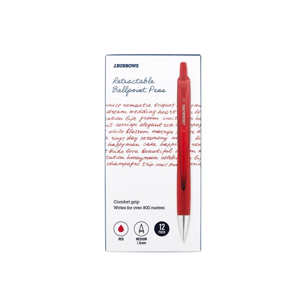1 J.Burrows Retractable Ballpoint Pens Red 12 Pack, 1 of 4