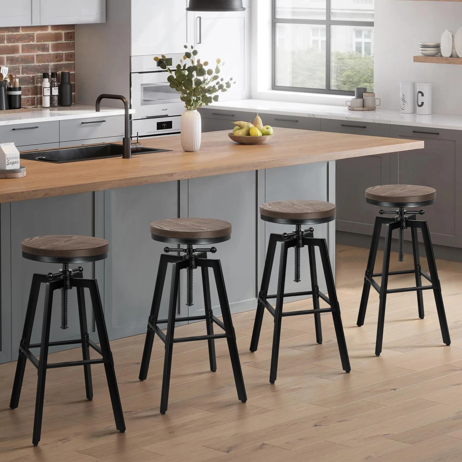5 Alfordson 1x Bar Stool Retro Kitchen Vintage Chair Industrial Rustic Ezra - Black, 5 of 8