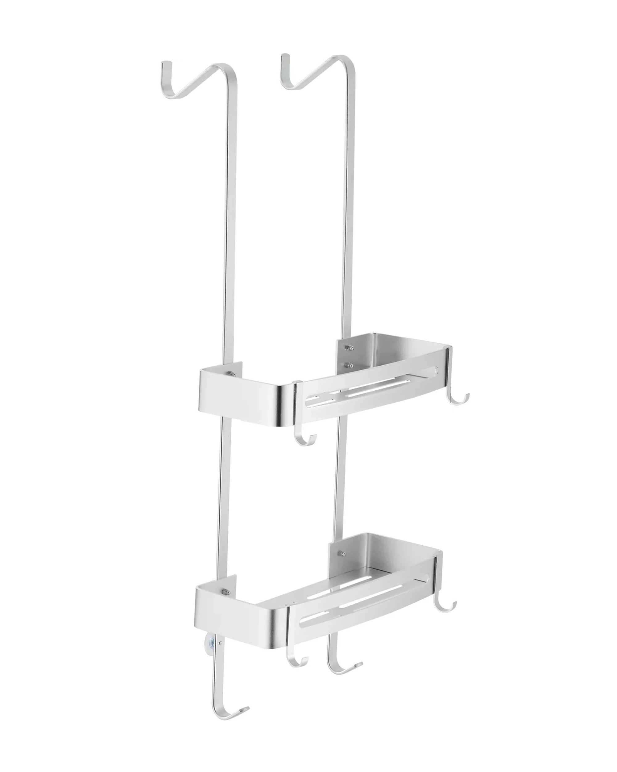 1 2 Tier Bathroom Shower Caddy Aluminium Alloy Rust Free Waterproof Bath Storage Rack Organizer - Silver - Silver, 1 of 5