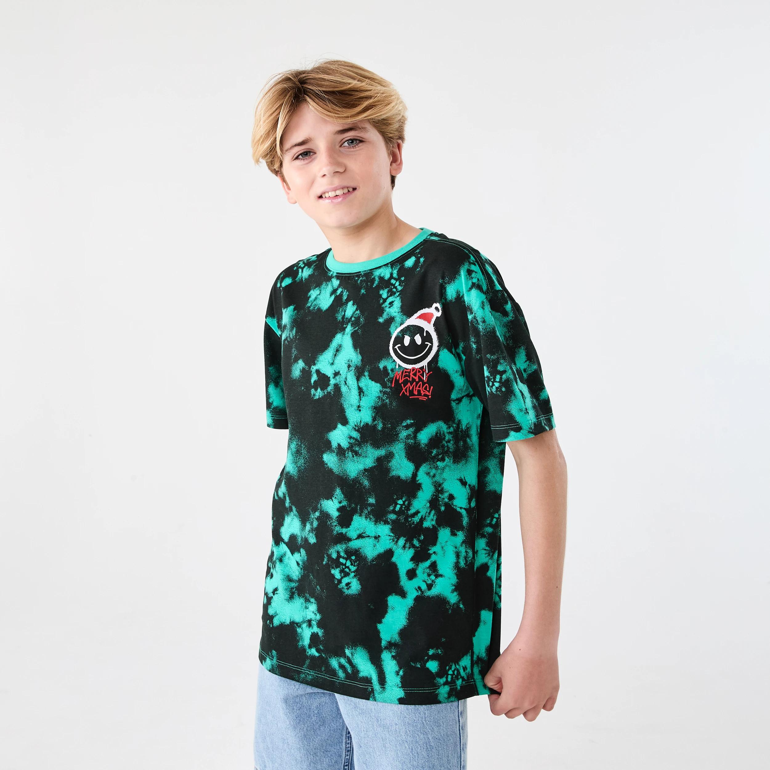 1 Christmas Short Sleeve Graphic T-shirt Grn Smile, 1 of 7