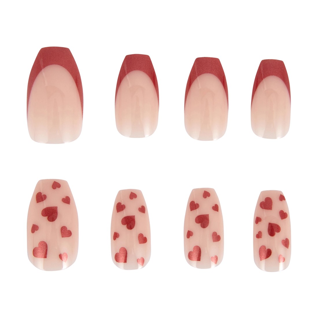 5 OXX Cosmetics 24 Pack Artificial Nails with Adhesive - Coffin Shape, Red Tip Hearts, 5 of 5