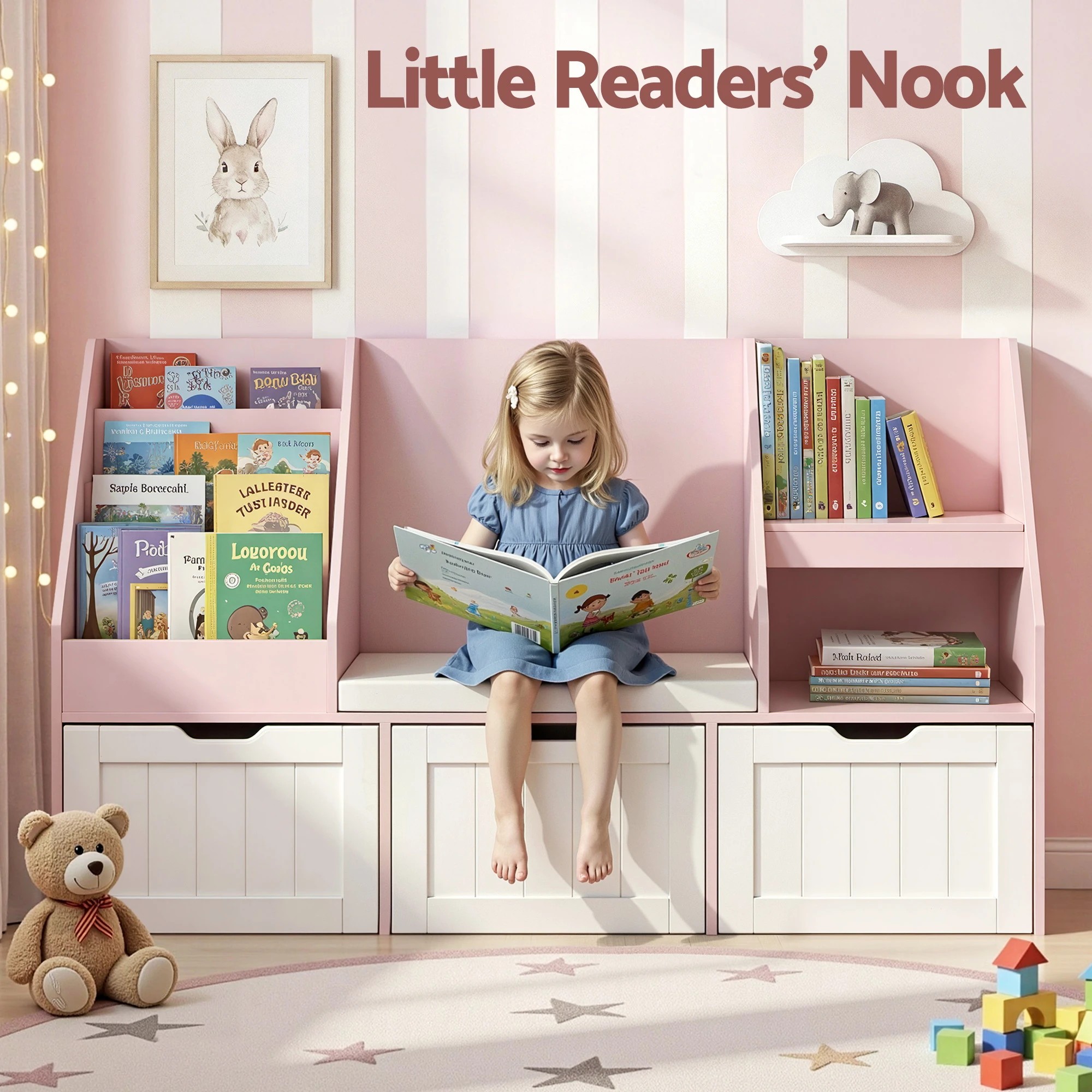 5 Keezi Kids Bookshelf Storage Organiser Toy Box Drawer Bench Seat Cabinet - Pink, 5 of 9