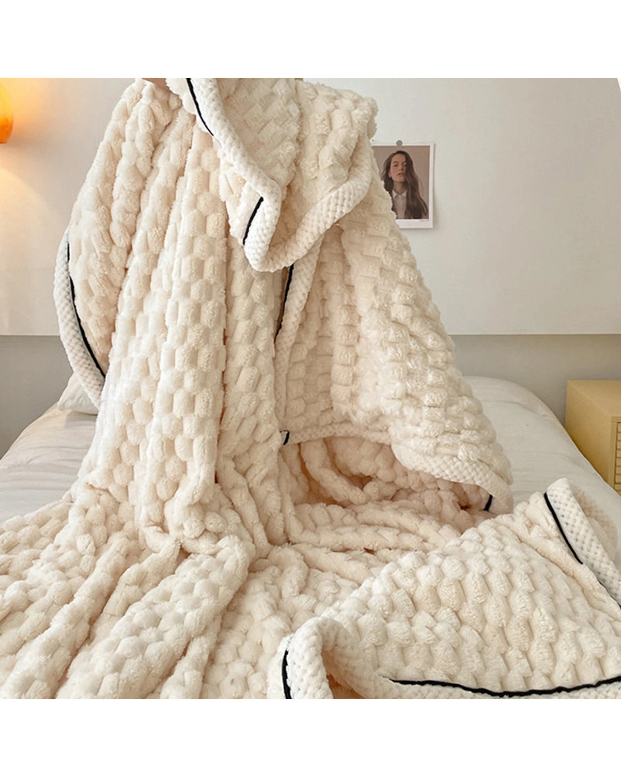 7 Cotton More Large Soft Microsherpa Bed Blanket Throw 200x230cm Cream - White, 7 of 7