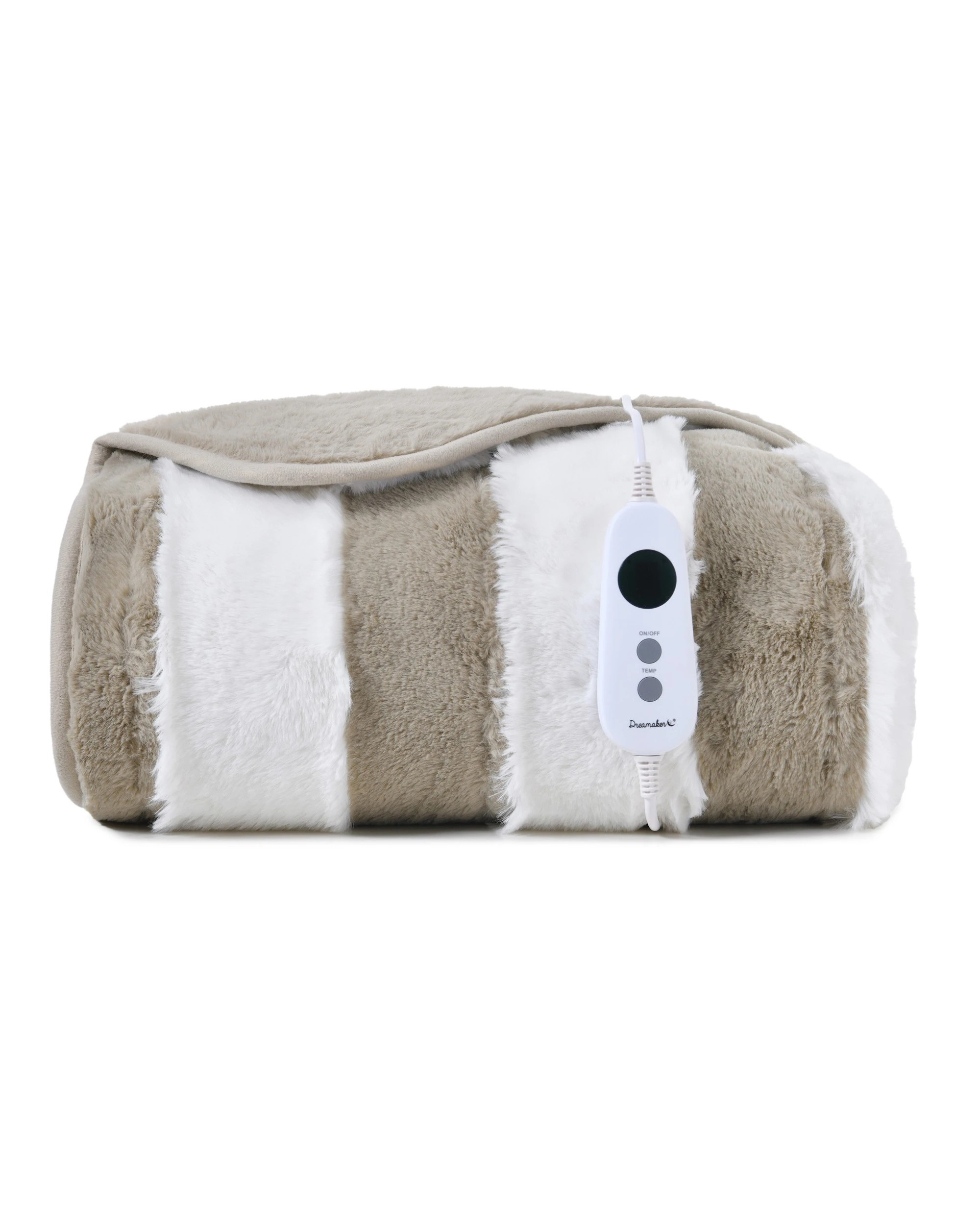 2 Dreamaker Denver Carved Stripe Faux Fur Heated Throw 130x160cm - Natural, 2 of 9