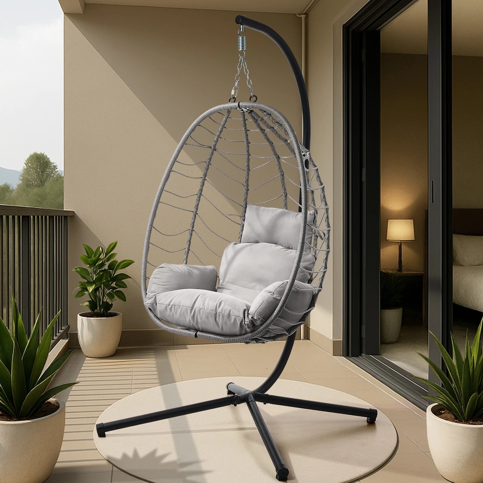 3 Livsip Outdoor Hanging Chair Swing Chair Porch Egg Seat Garden Furniture Rattan - Multi, 3 of 8
