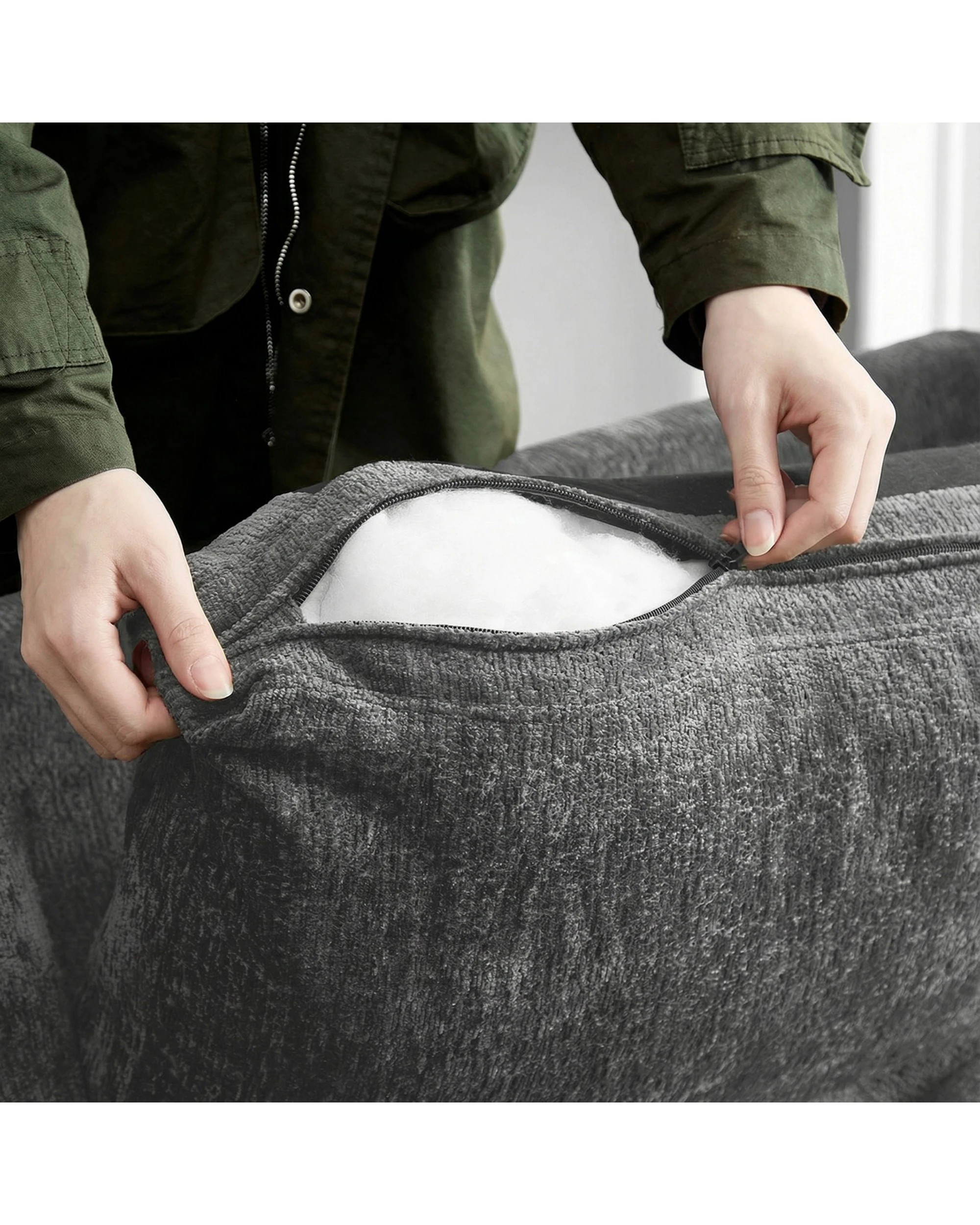 4 Advwin Modern 3 Seaters Sofa Chenille Fabric 265cm - Grey, 4 of 7