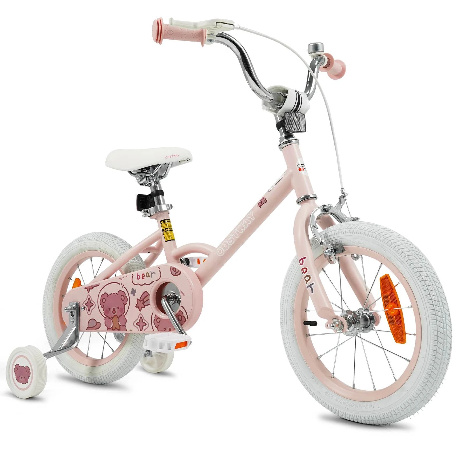 1 Costway 36cm Kids Bike Balance Bicycle Dual Brake w/Adjustable Handlebar Seat & Training Wheels - Pink, 1 of 1