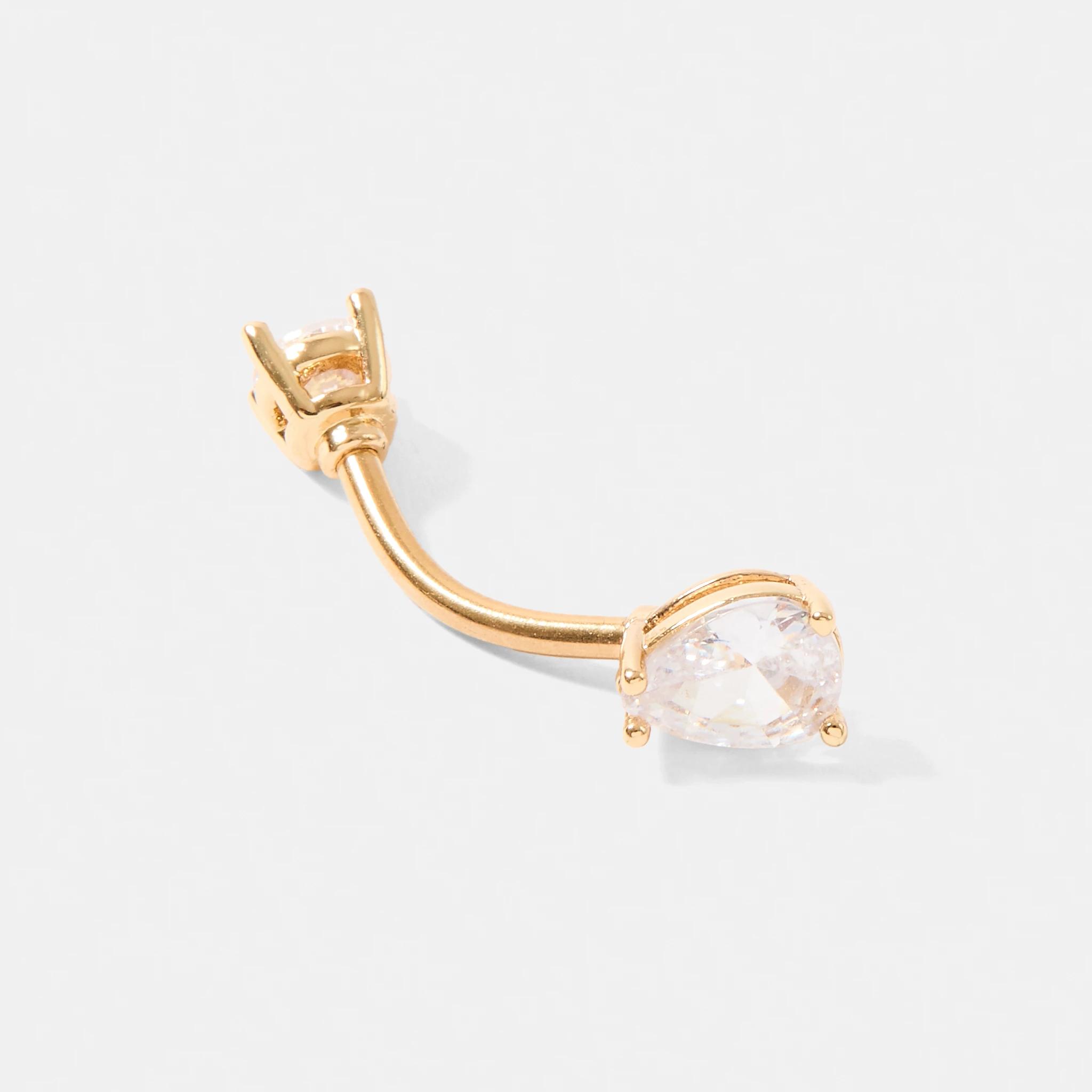 1 Cubic Zirconia Surgical Steel Belly Piercing Body Jewellery - Gold Tone GOLD, 1 of 3