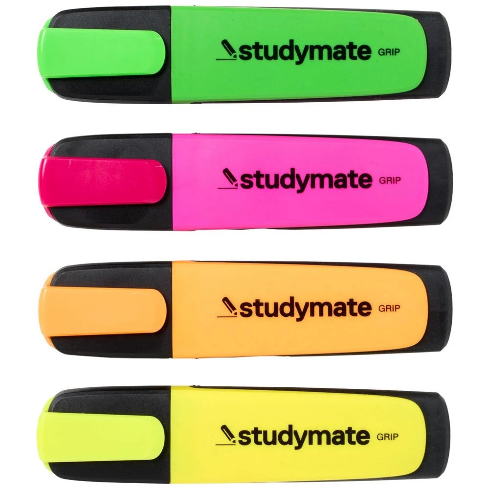4 Studymate Grip Highlighters Chisel Tip Brights 4 Pack, 4 of 9