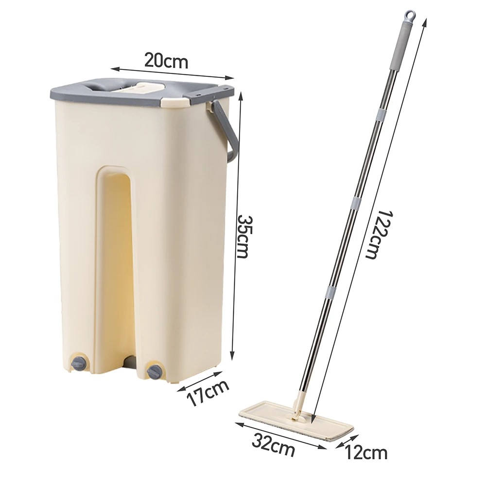 2 ZUNI Flat Mop and Bucket Floor Mop Cleaner Set Wet Dry w/ 6 Heads - White, 2 of 3