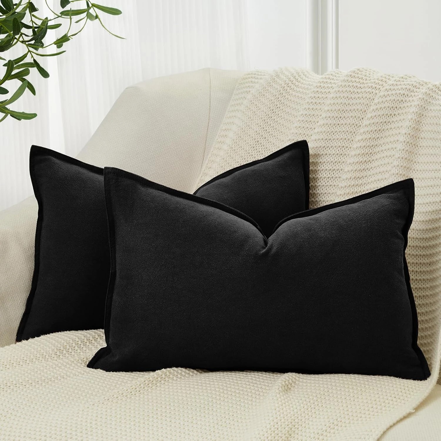 1 Gioia Casa 2-Pack Linen-Cotton Blend Cushion Covers 30x50cm - Black, 1 of 4