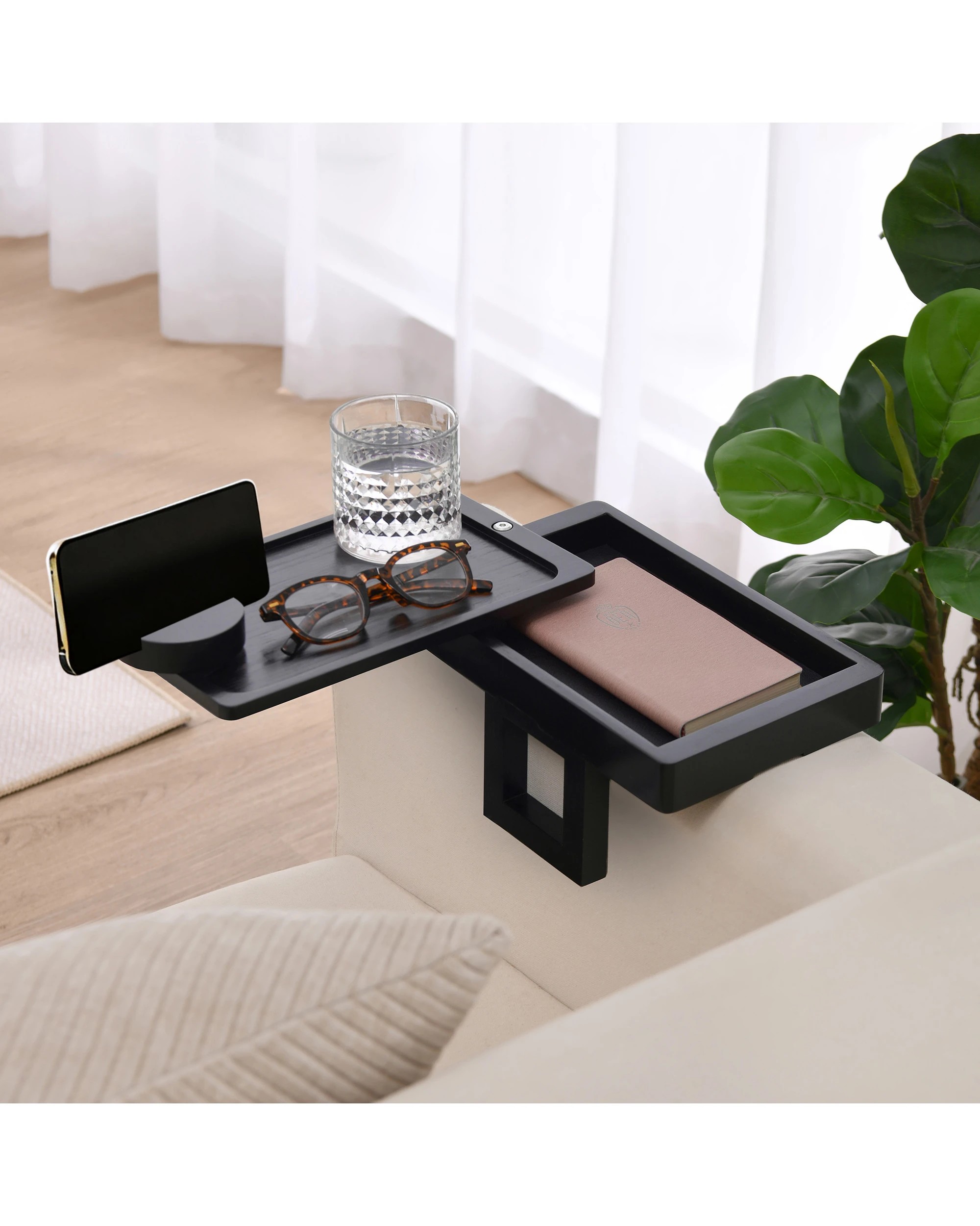 1 Sherwood Japandi Armrest Sofa Tray Table - Black, 1 of 10