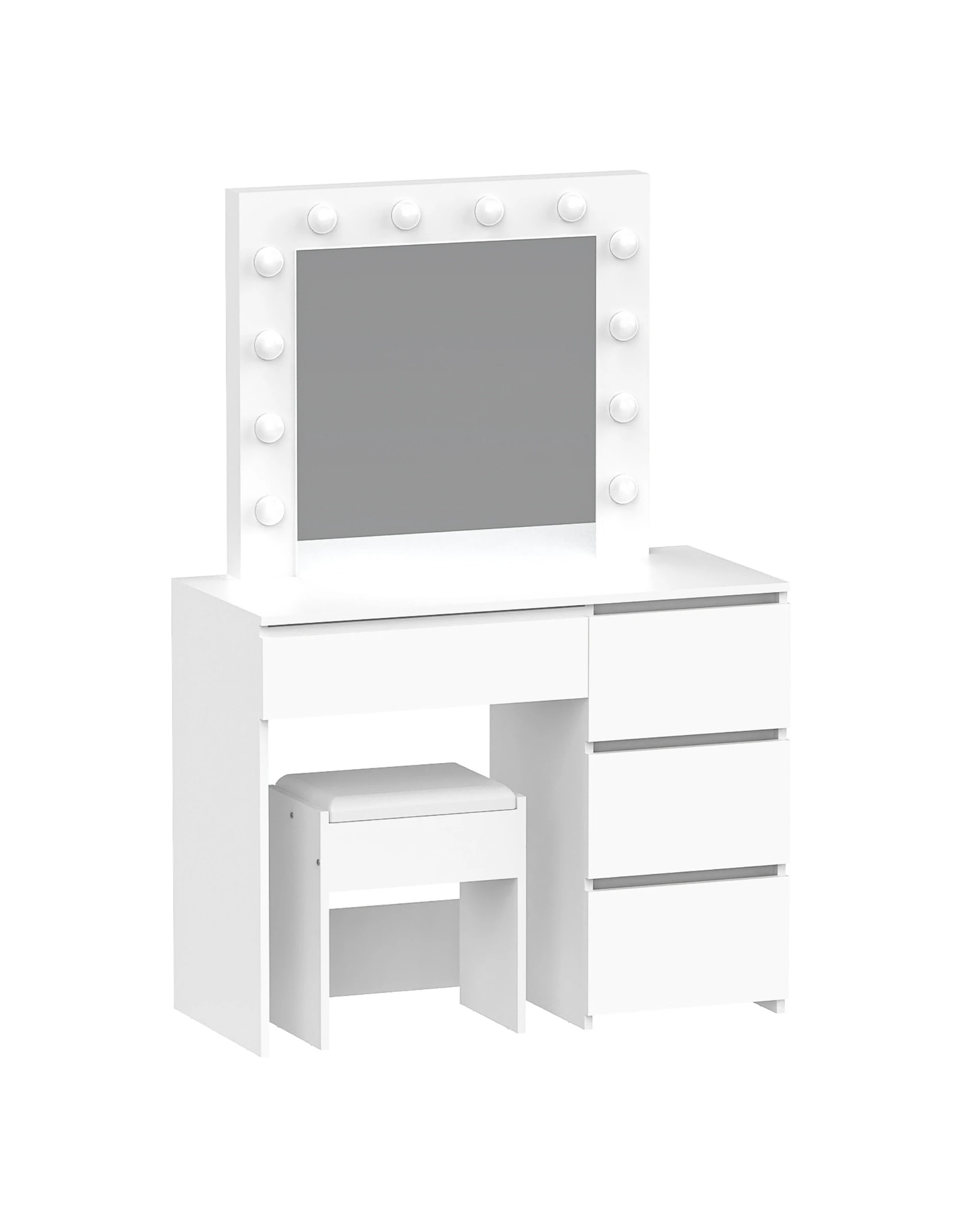 1 Advwin Dressing Table Stool Set With 12 Led Adjustable Bulbs 3 Drawers
 - White, 1 of 9