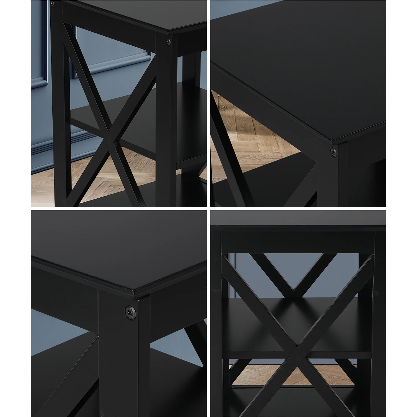 5 Oikiture 2x Side Table Coffee Bedside Sofa End Tables 3-tier Shelf - Black, 5 of 9