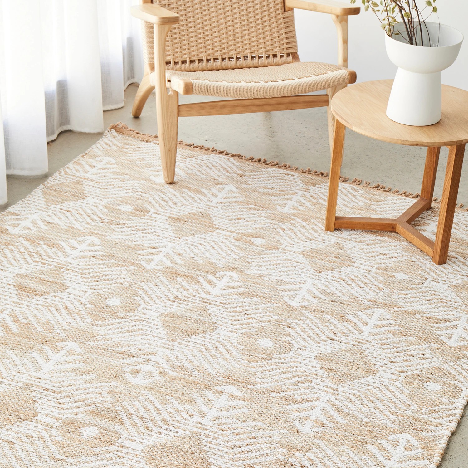 1 Common Ground Rugs Grove Rosa 280x190cm - Large Hand Loomed Jute Floor Rug - White, 1 of 9