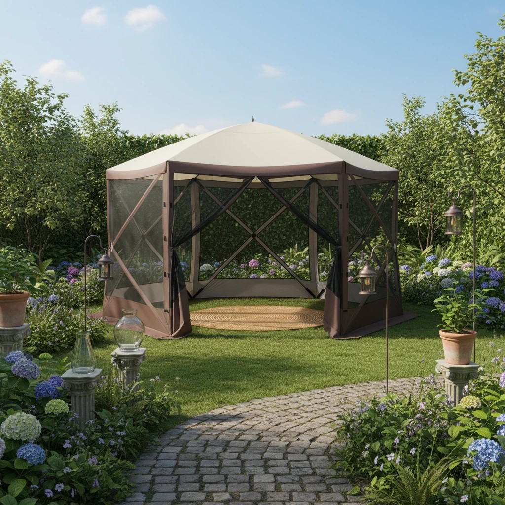 2 Costway 3.5x3.5M Pop-up Canopy Tent 6-Sided Gazebo Hub Tent w/Mesh Netting Walls, 2 of 3