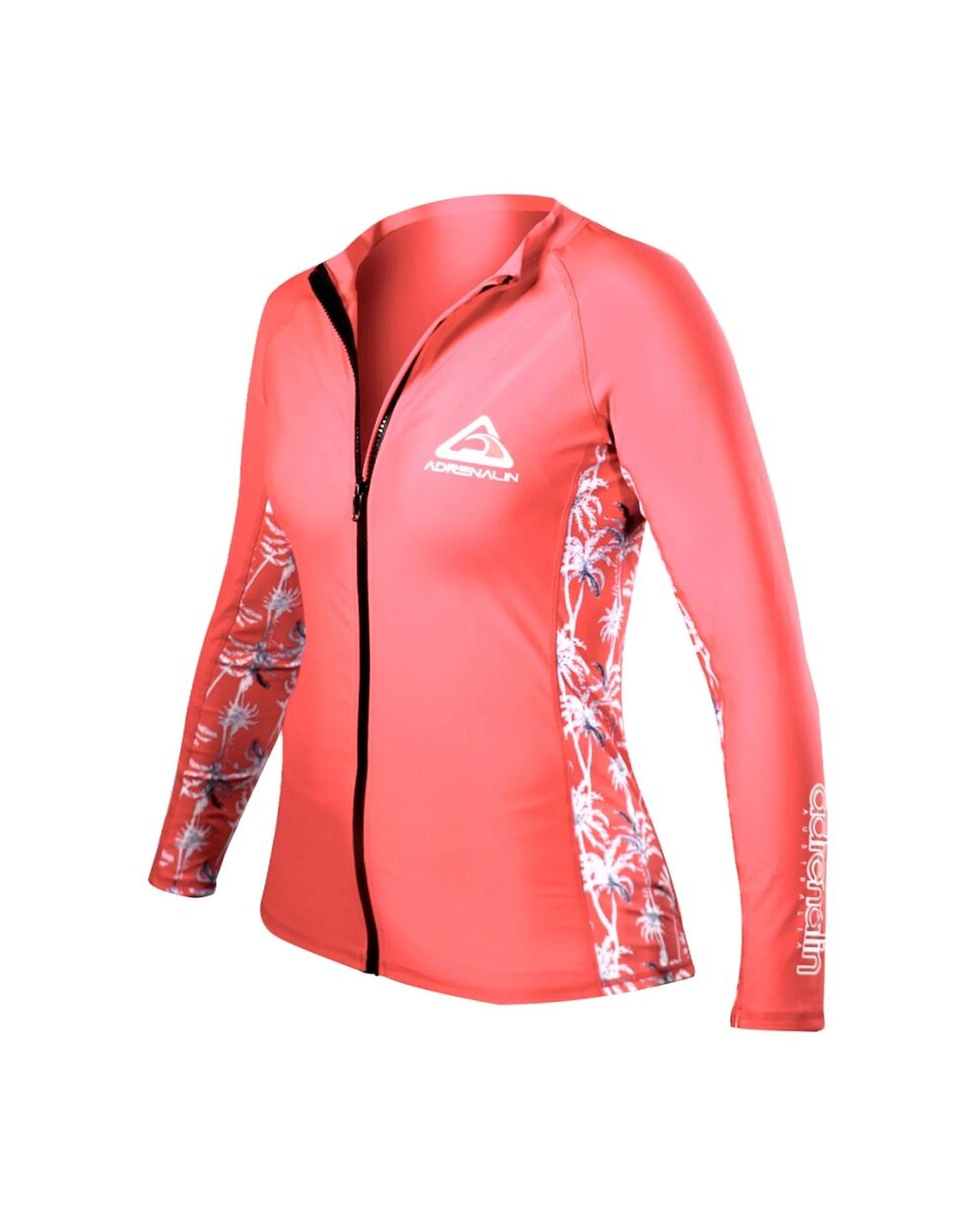 1 Adrenalin Beach Womens Full Zip Rashie Swim/Surf UPF50+ Sun - 12 - Charcoal RED, 1 of 1