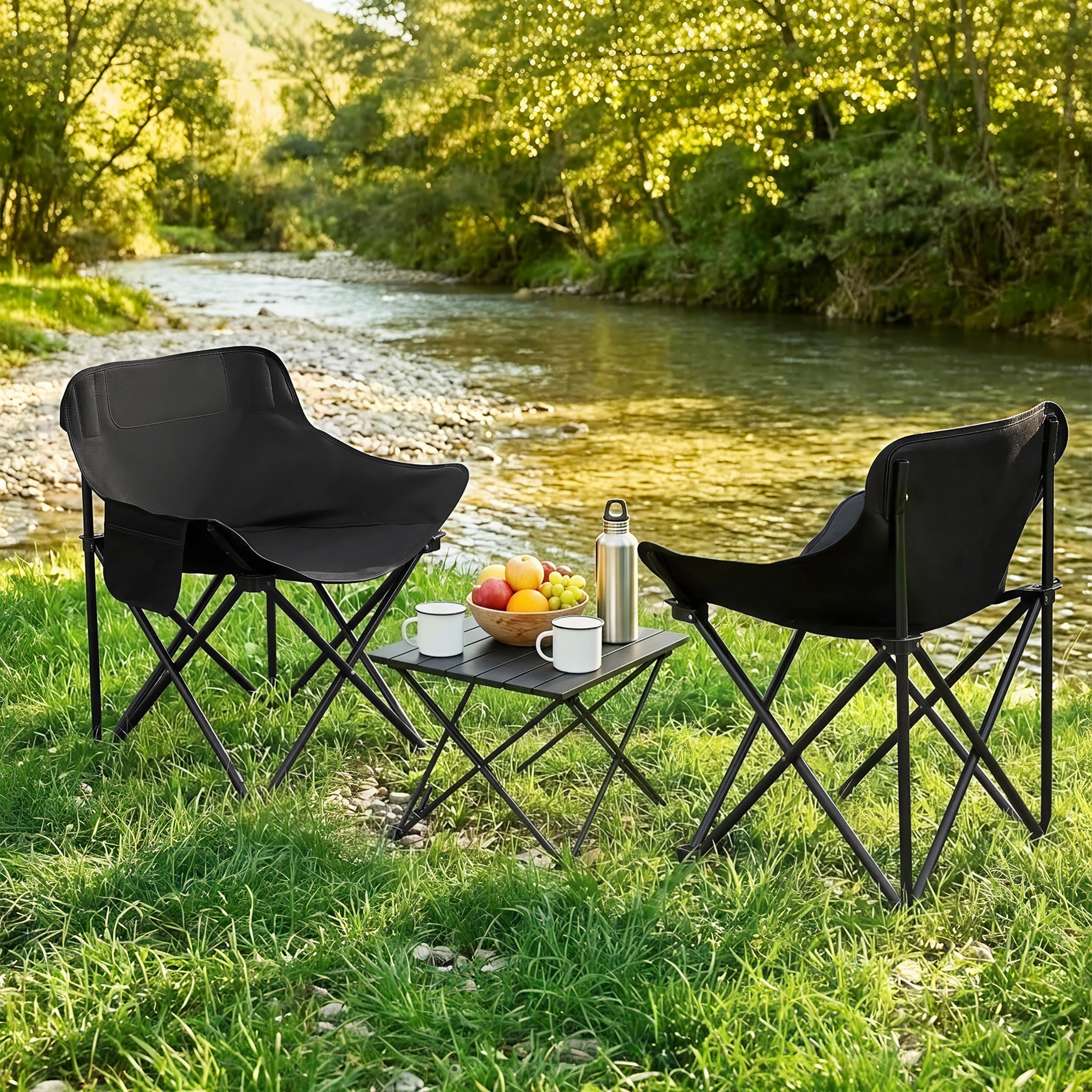 4 Weisshorn 3pc Camping Table Chair Set Outdoor Folding Aluminium Portable Picnic - Black, 4 of 4
