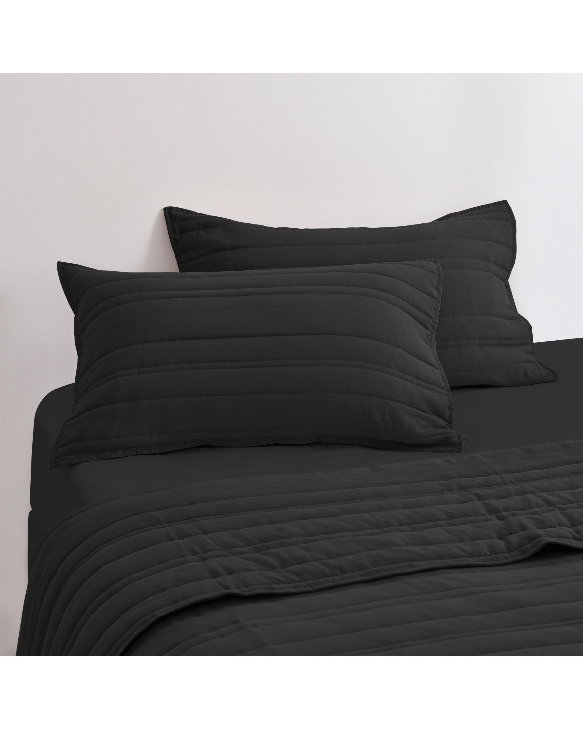1 Dreamaker Superfine Washed Microfibre Stripe Quilted European Pillowcase Twin Pack - Black, 1 of 6