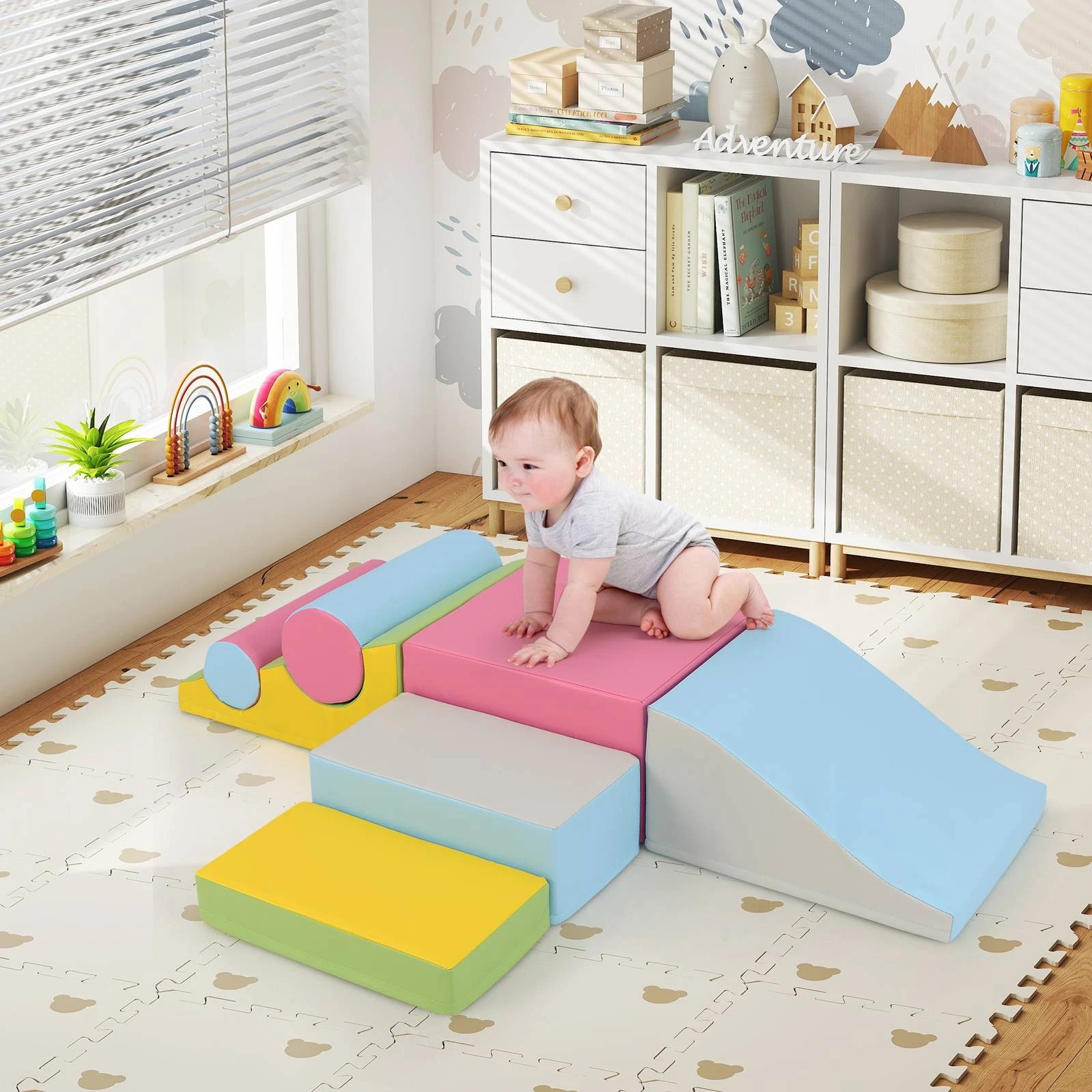 1 Costway 7PCS Soft Climbing Play Set Foam Blocks - Multi, 1 of 1