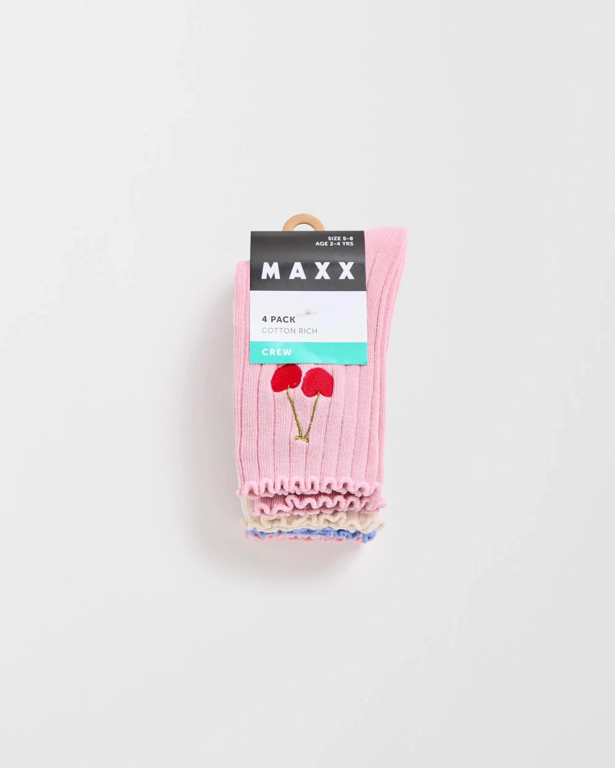 3 Maxx Australian Cotton Blend 4 Pack Girls Rib Crew Socks CHERRY, 3 of 3