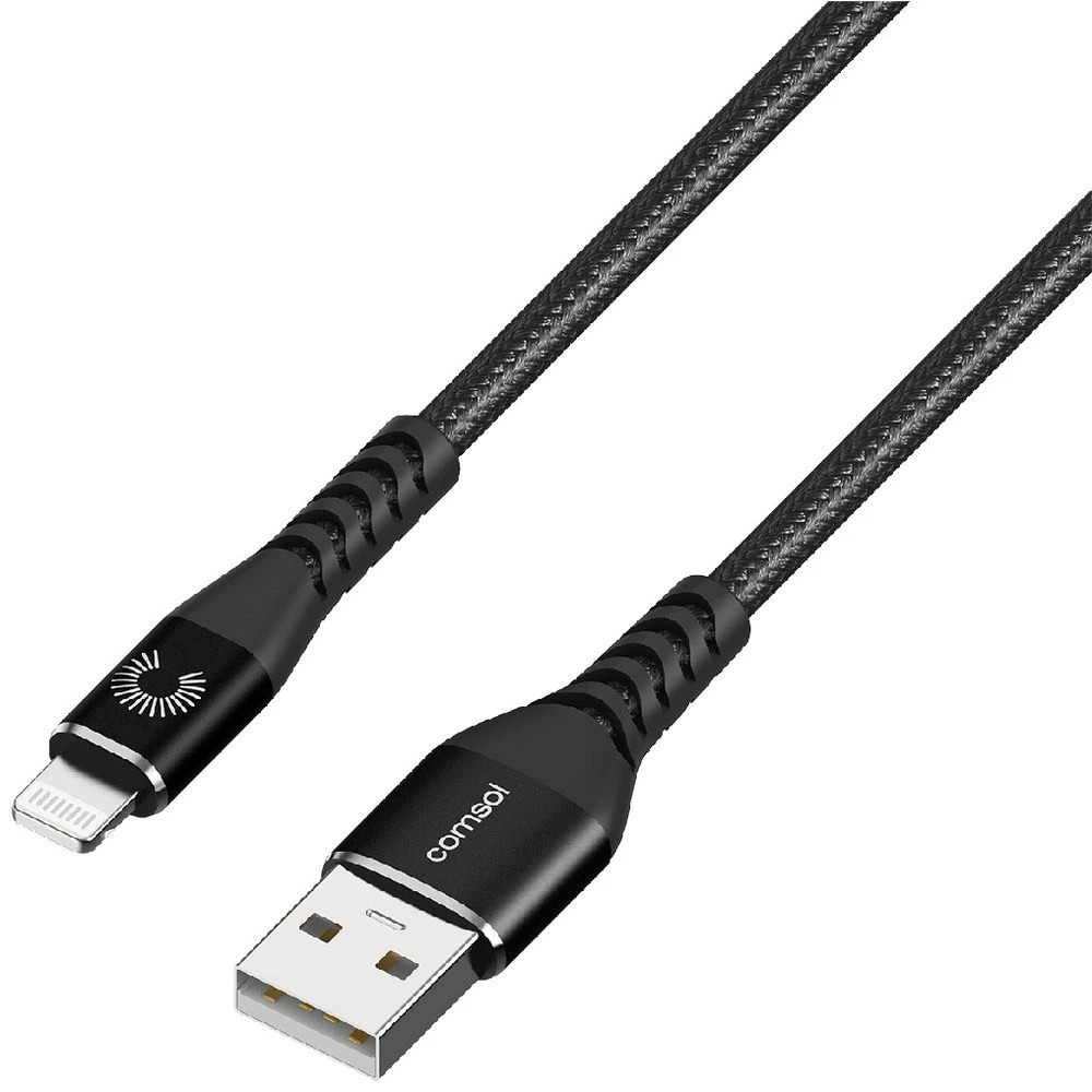 1 Comsol Kevlar Lightning to USB-A MFi Cable 3m Black, 1 of 7