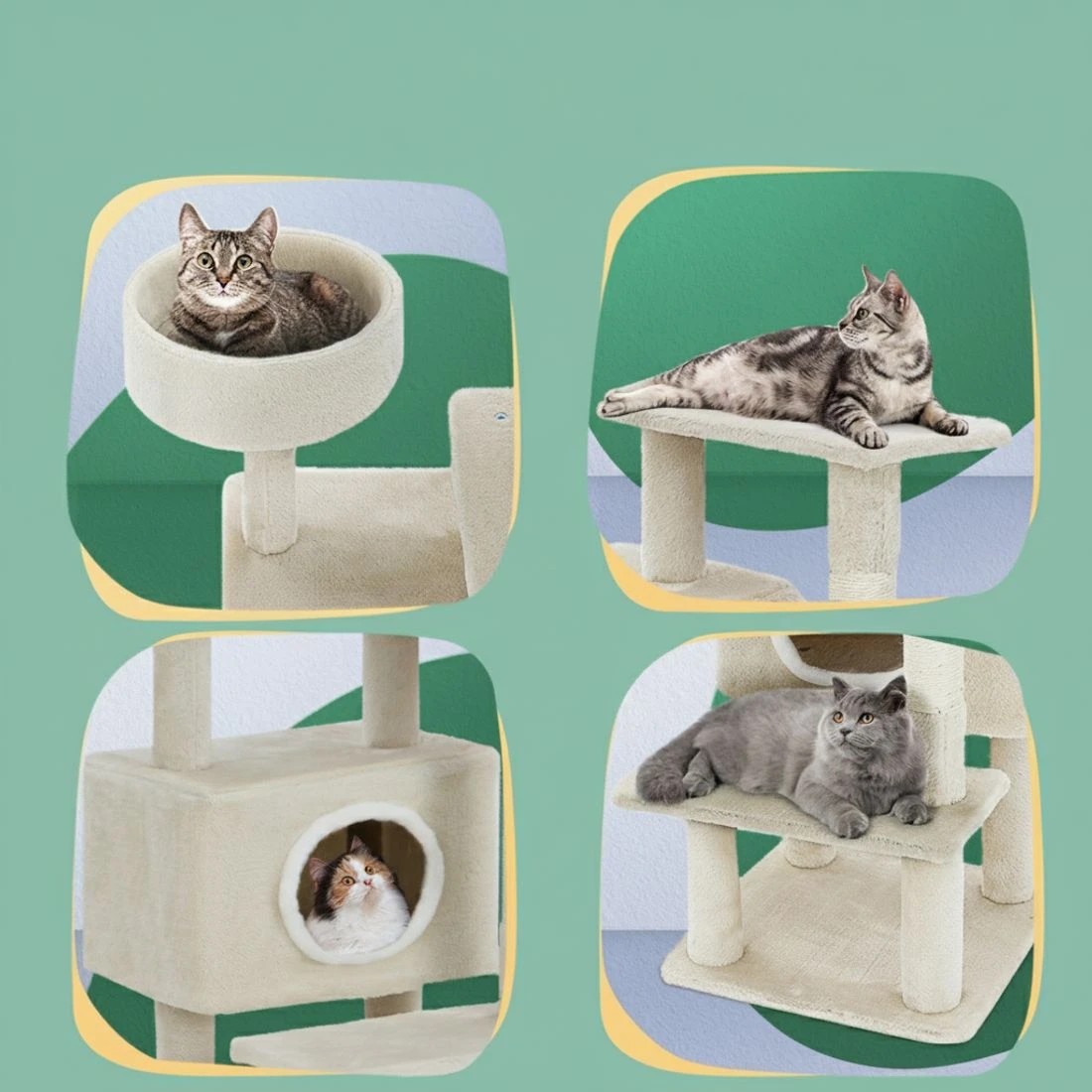 5 i.Pet Cat Tree 90cm Scratching Post Tower Scratcher Wood Condo House Bed Trees - Beige, 5 of 5