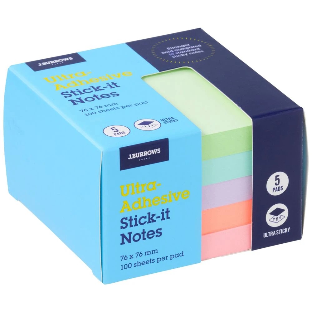 1 J.Burrows Ultra Stick-it Notes 76x76mm Sunset 5 Pack, 1 of 4
