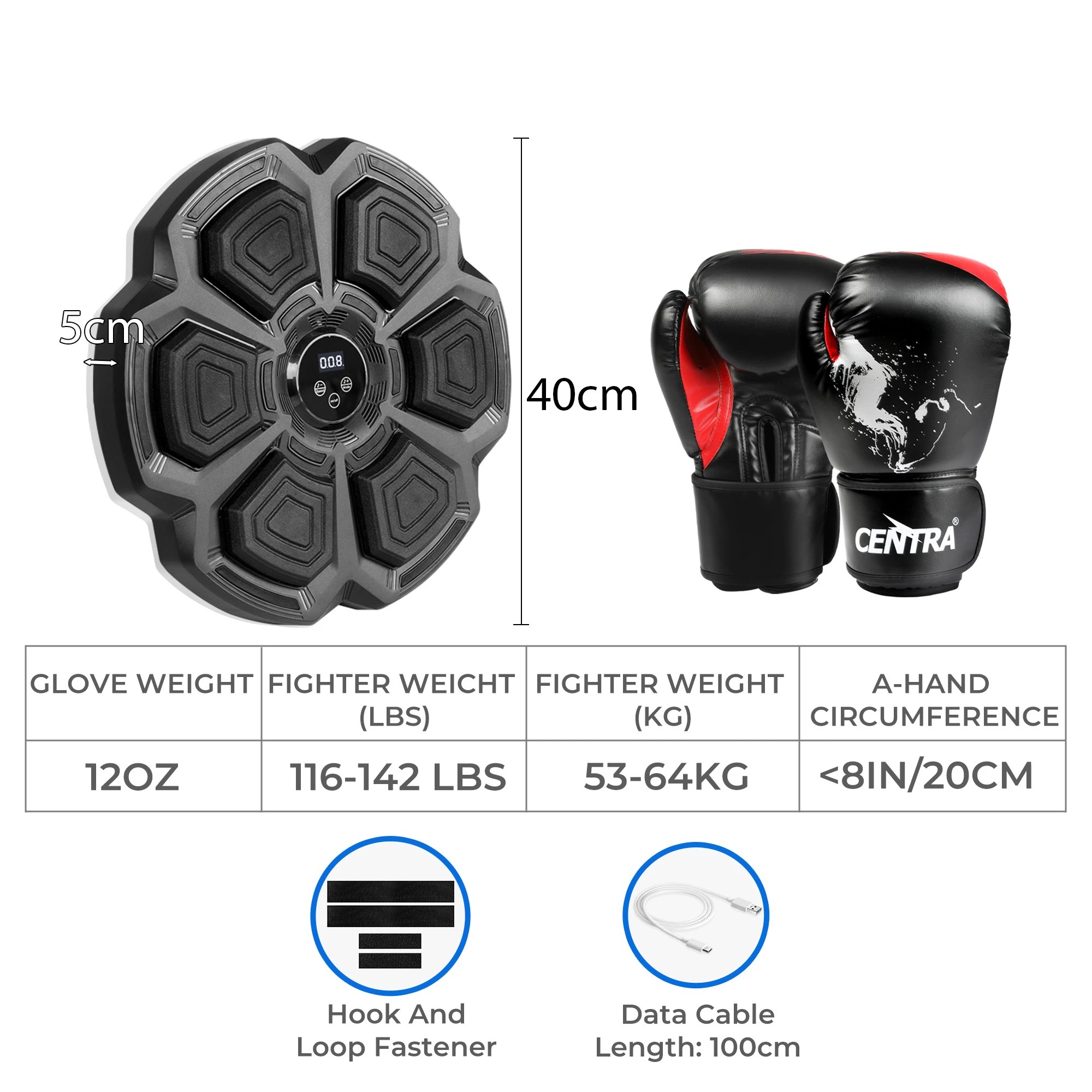 3 Centra Smart Boxing Target And Large Boxing Gloves - Black, 3 of 9
