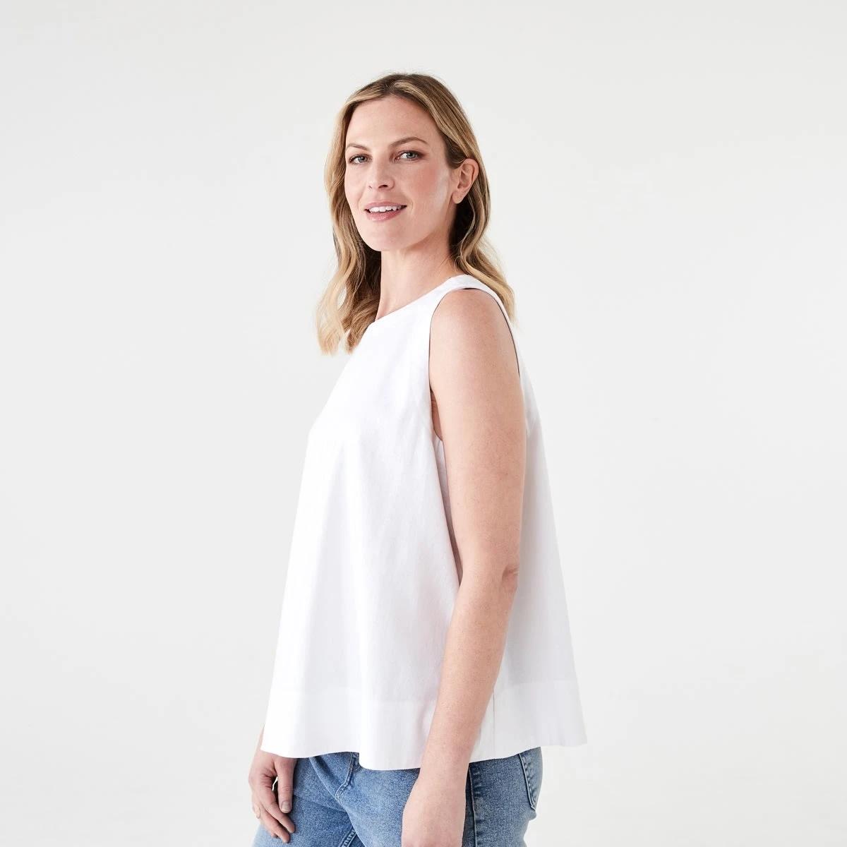 2 Sleeveless Linen Blend Swing Tank WHITE, 2 of 5