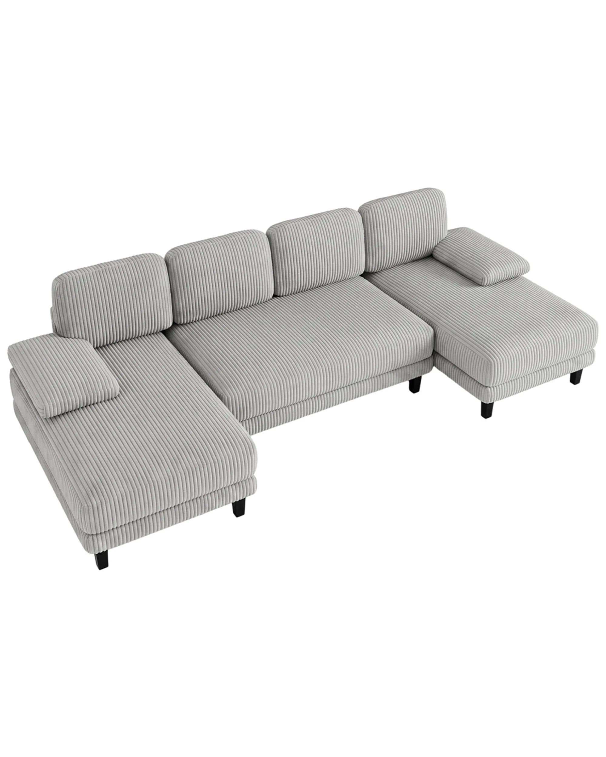 1 Advwin Sectiona Sofa 4-Seater Corduroy Fabric U Shape Couch 280cm - Light Grey, 1 of 6