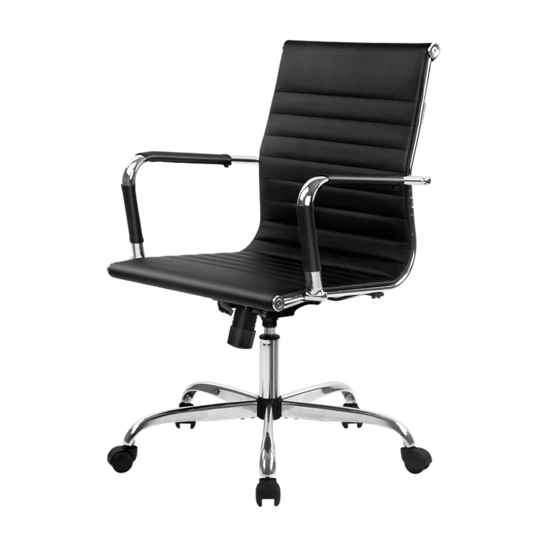 2 Artiss Office Chair Conference Chairs PU Leather Mid Back - Black, 2 of 8
