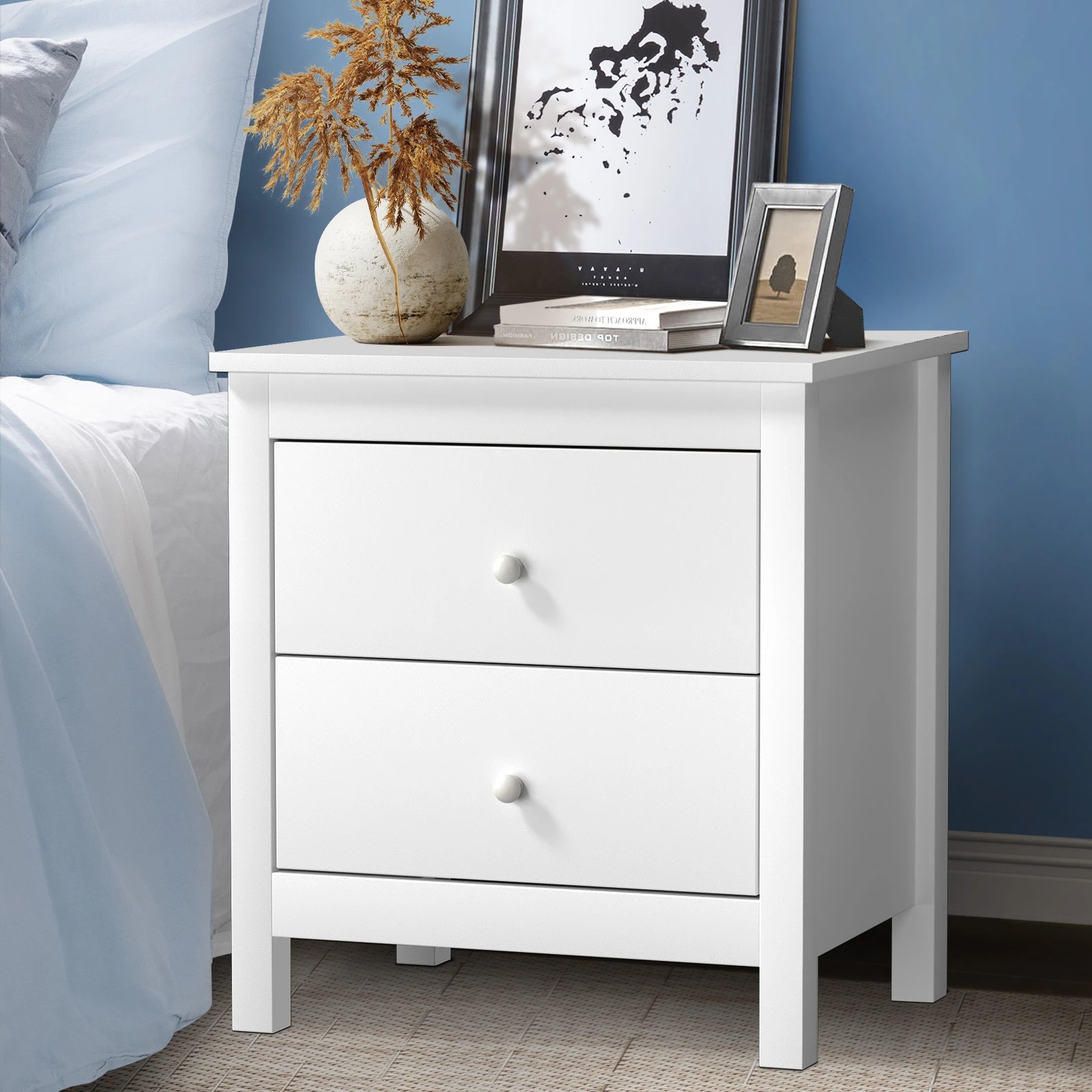 2 Oikiture Bedside Table Nightstand Side End Table 2 Drawers
 - White, 2 of 10