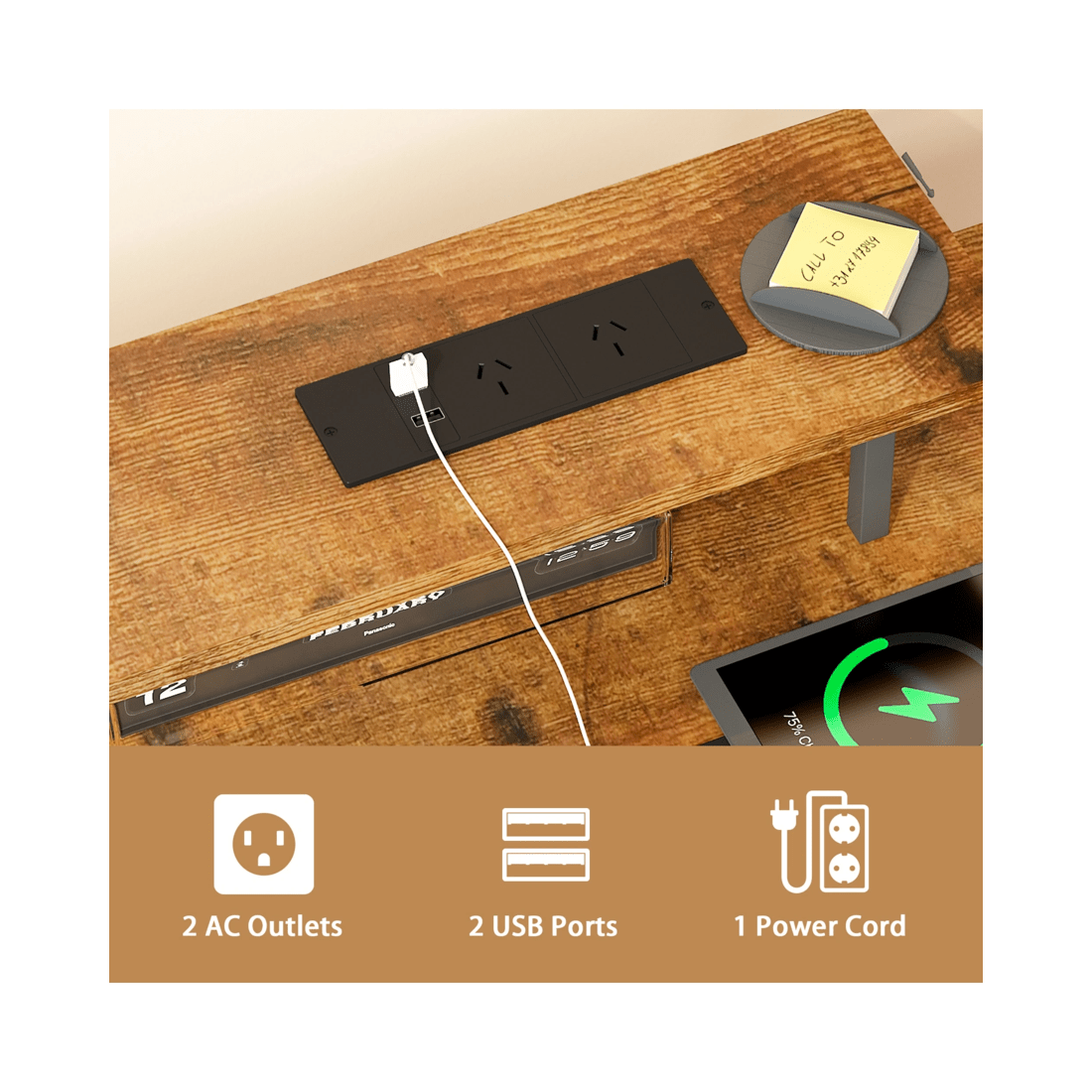 5 Advwin 120cm Walnut Computer Desk With Led Lights Power Outlets Gaming Desk, 5 of 9