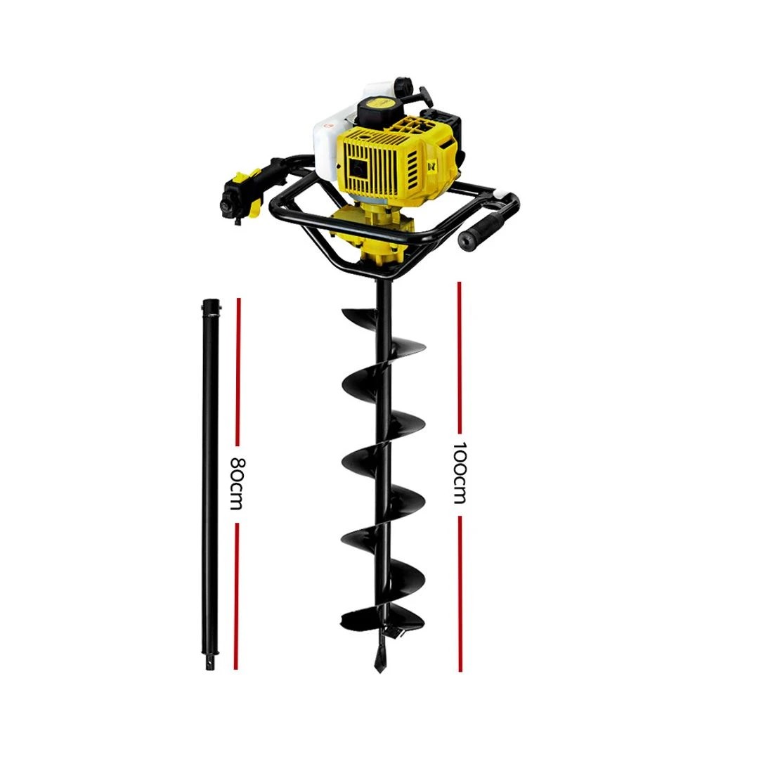 2 Giantz Post Hole Digger 200mm Petrol Drill Auger Extension Bits - Yellow, 2 of 4