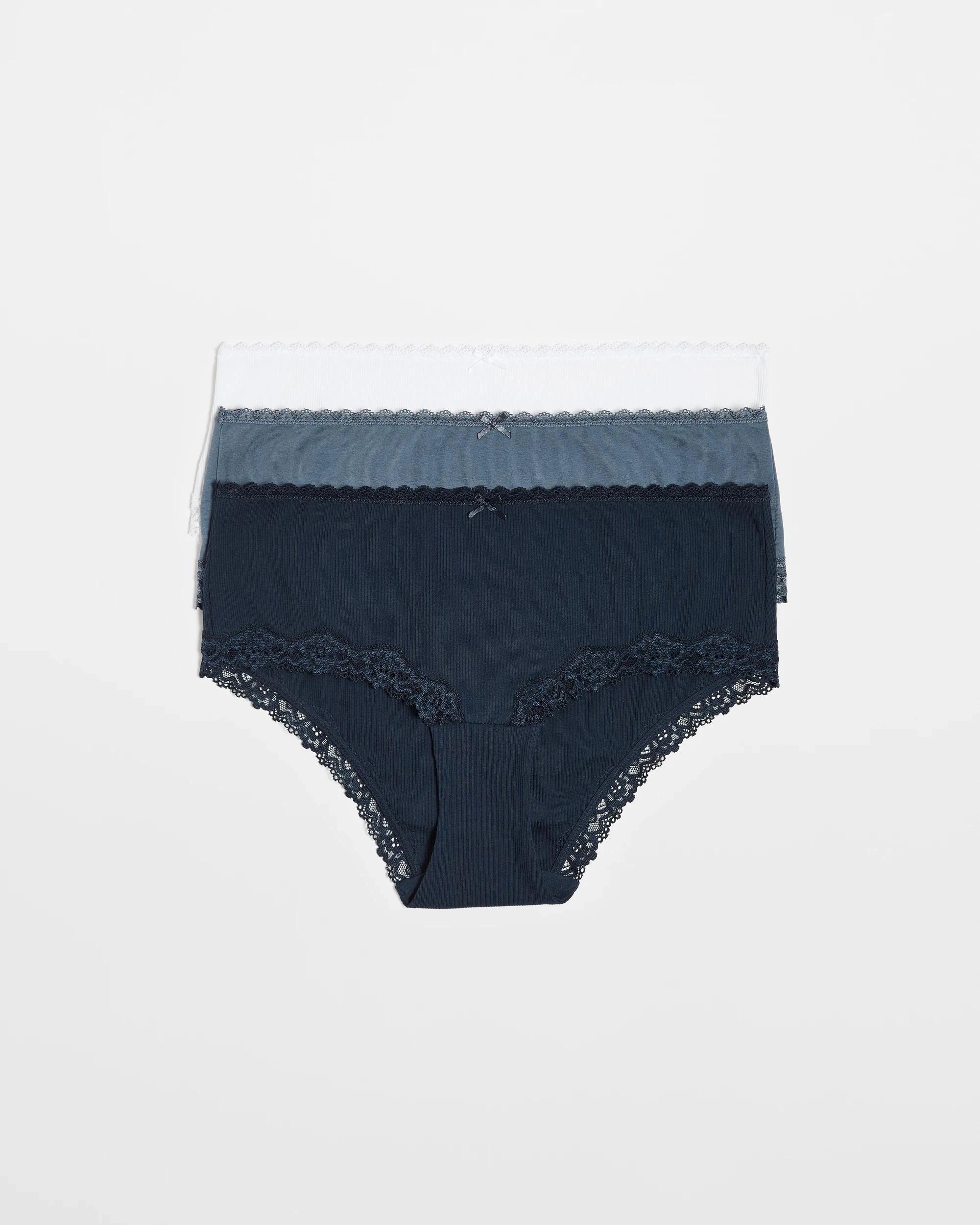 1 Target Woman Australian Cotton & Lace 3 Pack Boyleg Briefs NAVY BLUE / WHITE, 1 of 4