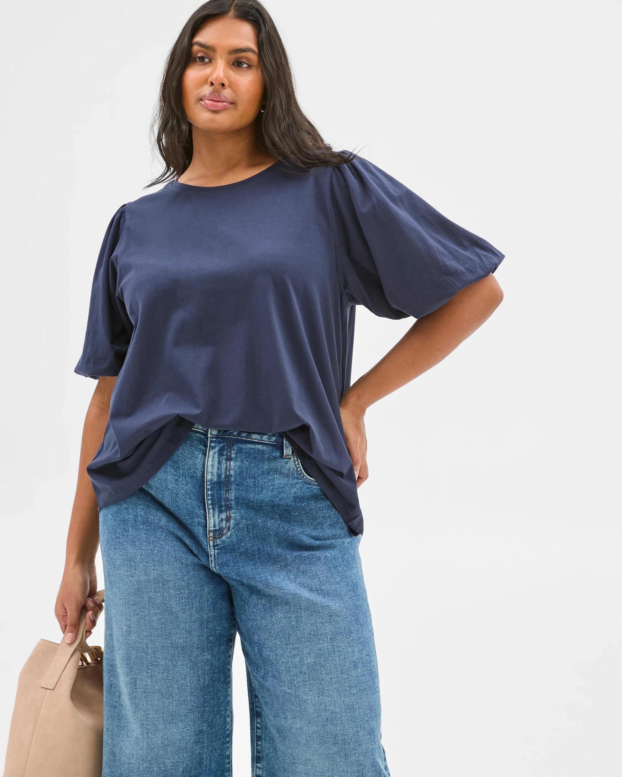 1 Target Plus Size Australian Cotton Bubble Sleeve Top NAVY BLAZER, 1 of 6