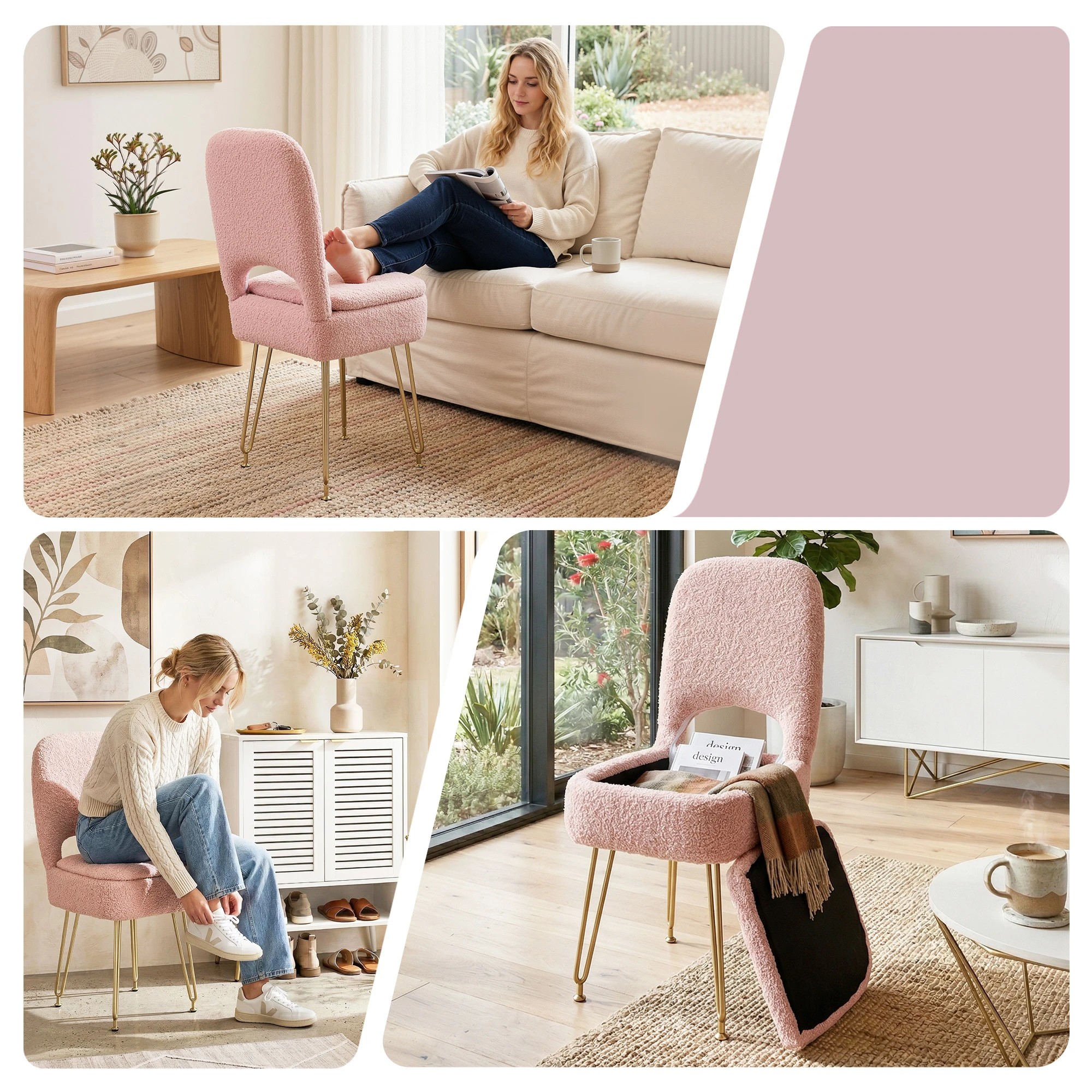 7 Artiss Storage Ottoman Vanity Stool Foot Stool Folding Back - Pink, 7 of 8