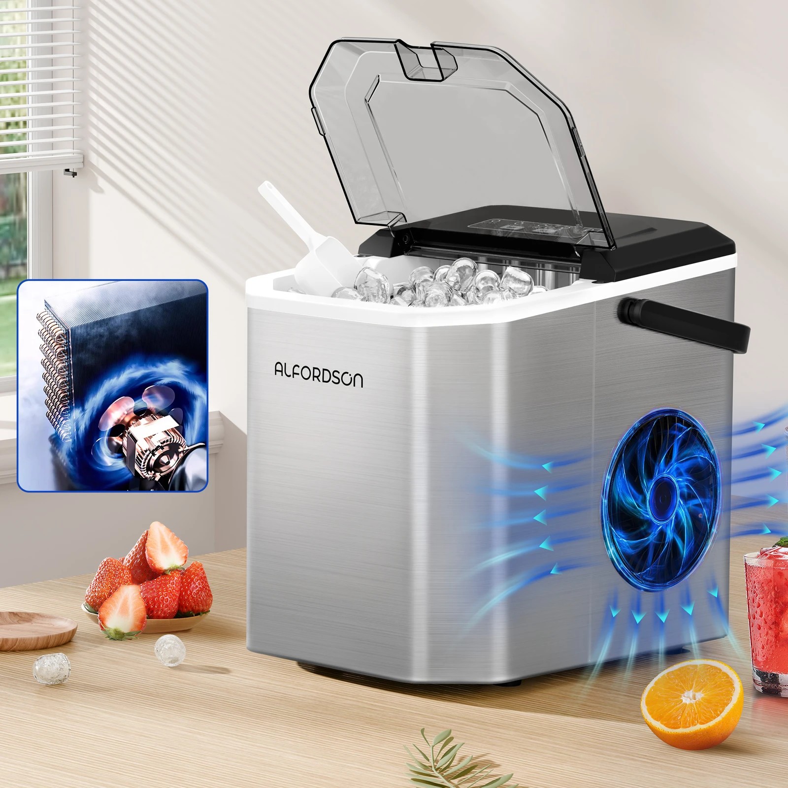 7 Alfordson Ice Maker Machine Portable Countertop 12kg With Handle - Silver, 7 of 10