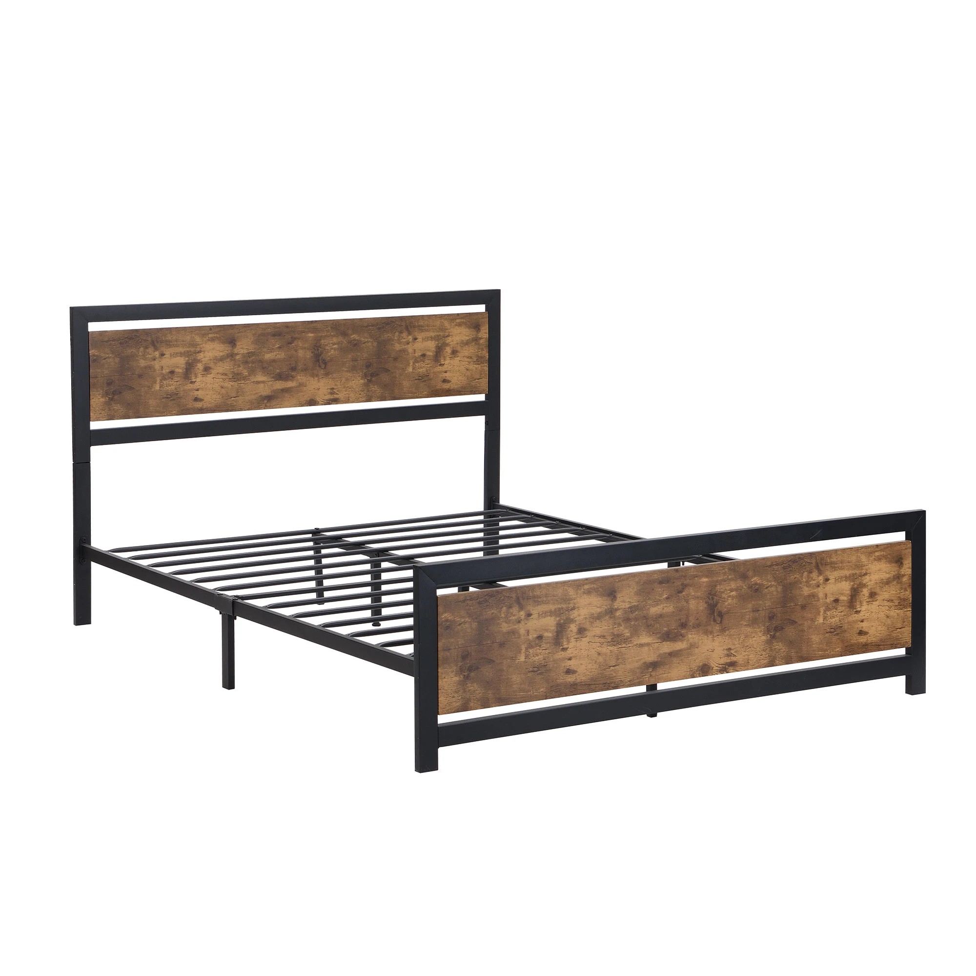 1 Levede Double Size Metal Bed Frame Wooden Brown Headboard Industrial, 1 of 5