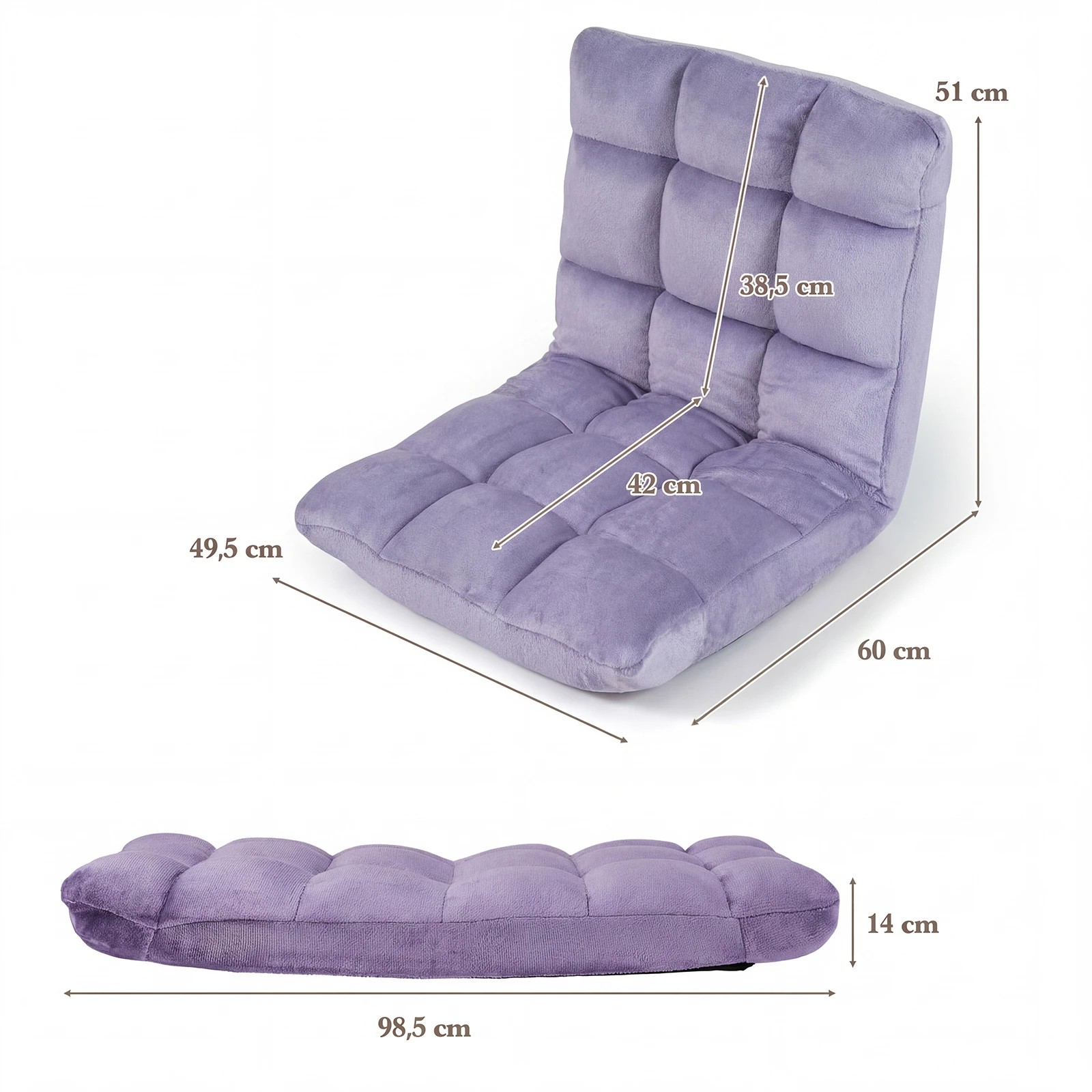 3 Costway Adjustable 14-Position Floor Chair Folding Couch Recliner Lazy Sofa Chaise Lounge - Purple, 3 of 3
