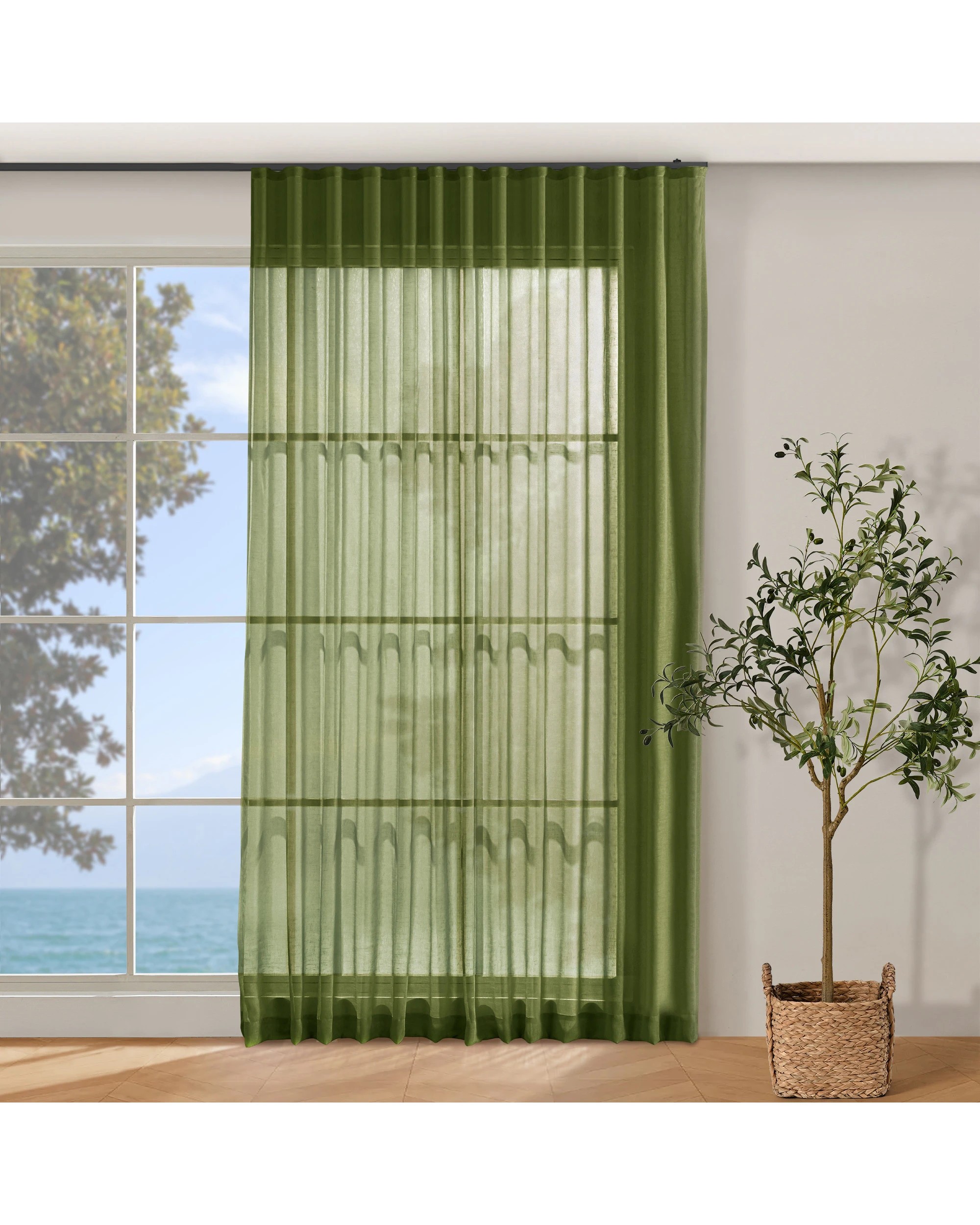 1 Cadence & Co. Kirra Sheer S-Fold Curtain 385x280cm - Fits 220cm Track - Olive, 1 of 4