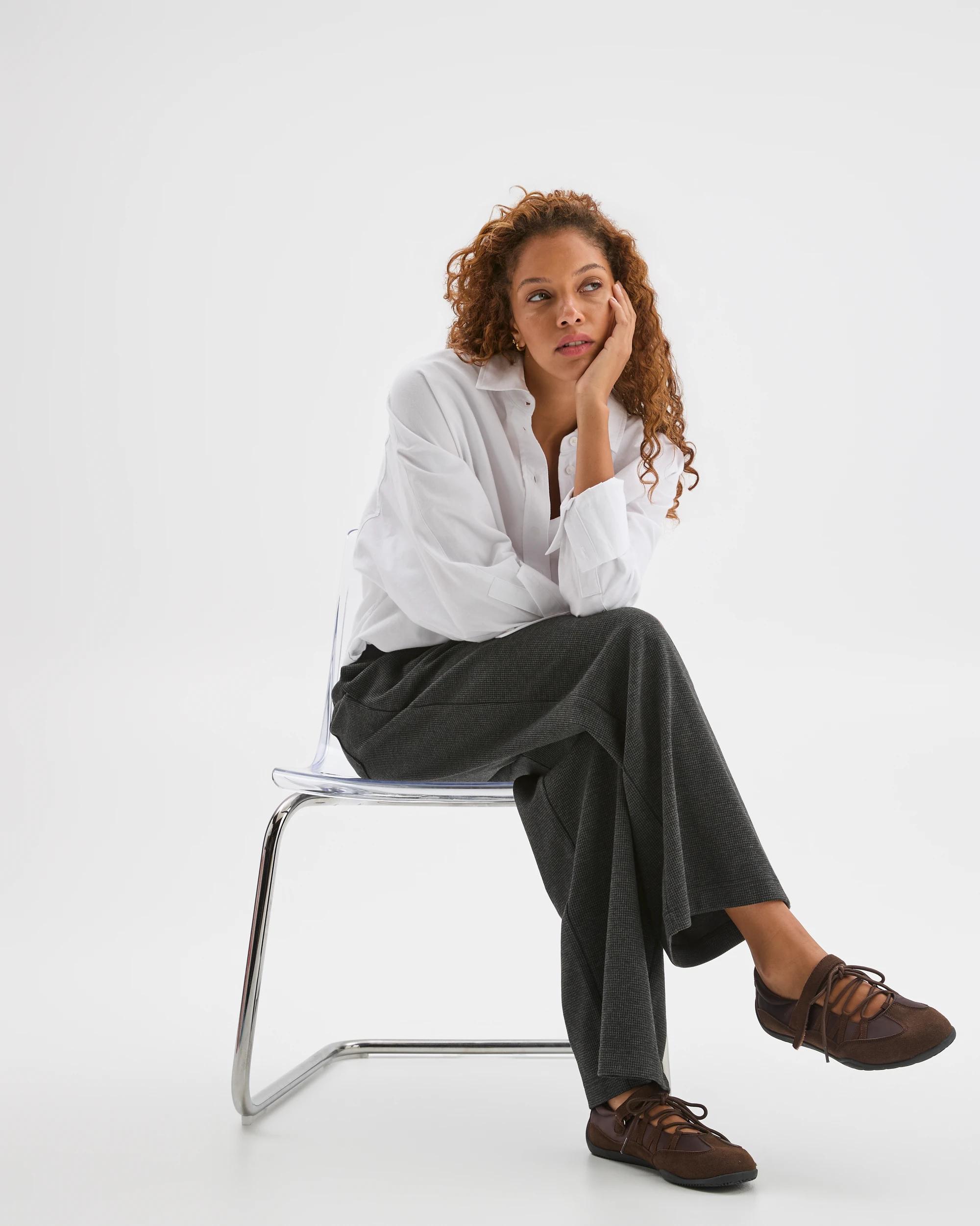 3 Target Woman Wide Leg Check Jogger Pants CHARCOAL, 3 of 6