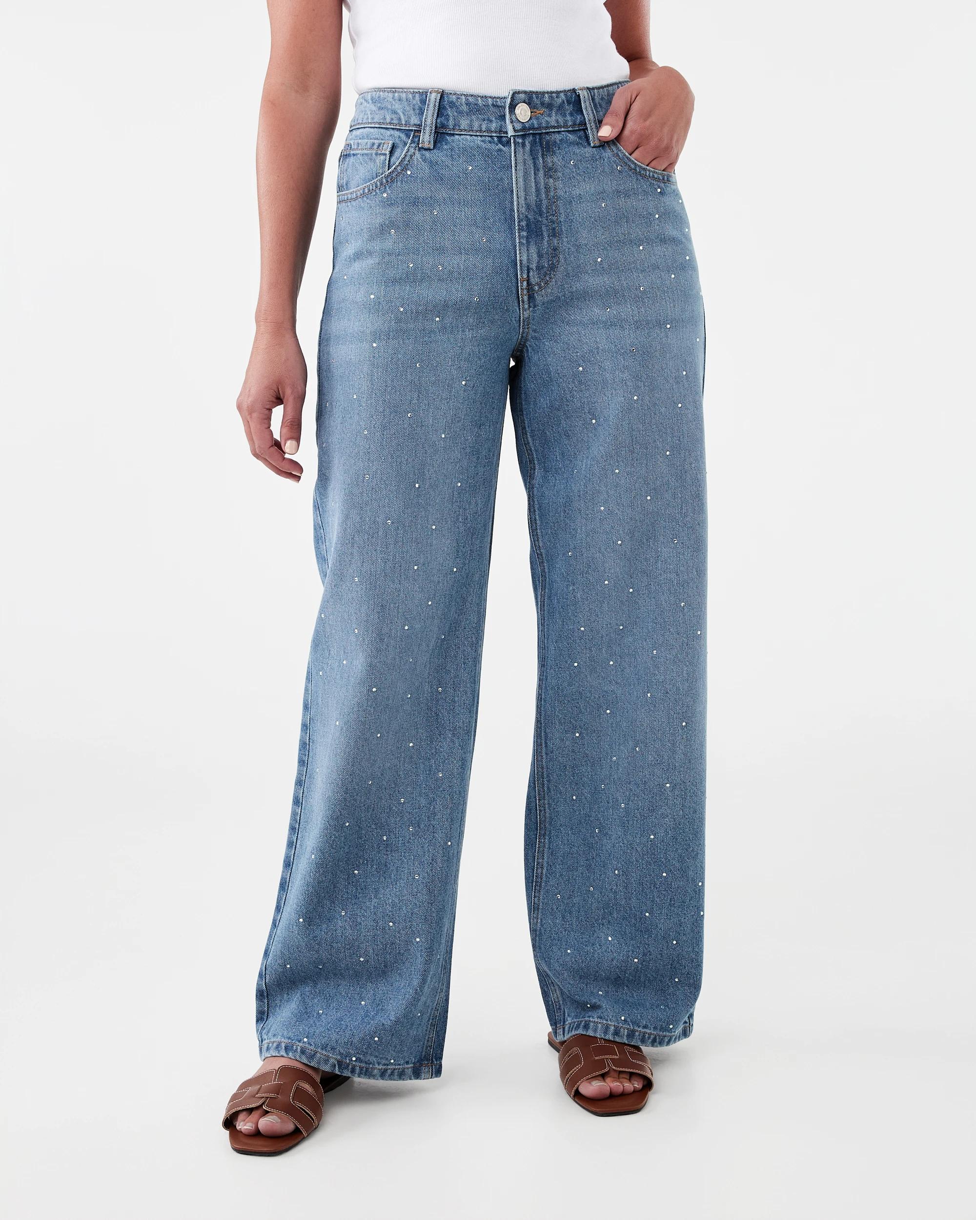 1 Straight Leg Diamante Jeans Mid Wash, 1 of 9