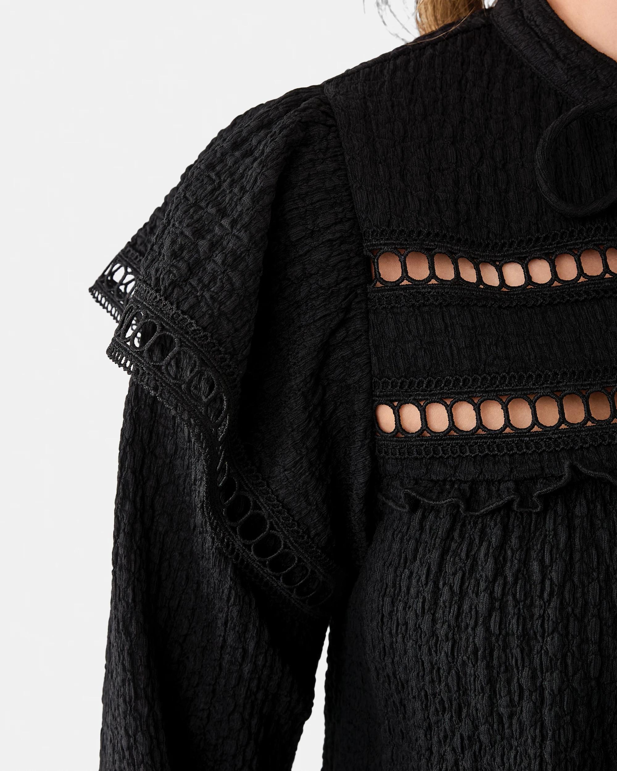 6 Long Sleeve Ruffle Detail Top Black, 6 of 8