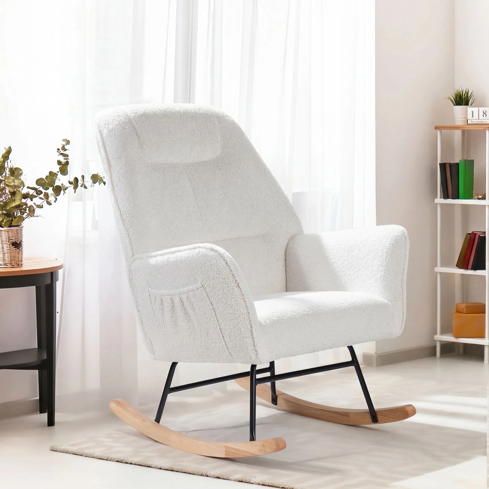 3 Oikiture Rocking Chair Nursing Armchair Sherpa Accent Chairs Upholstered - White, 3 of 10