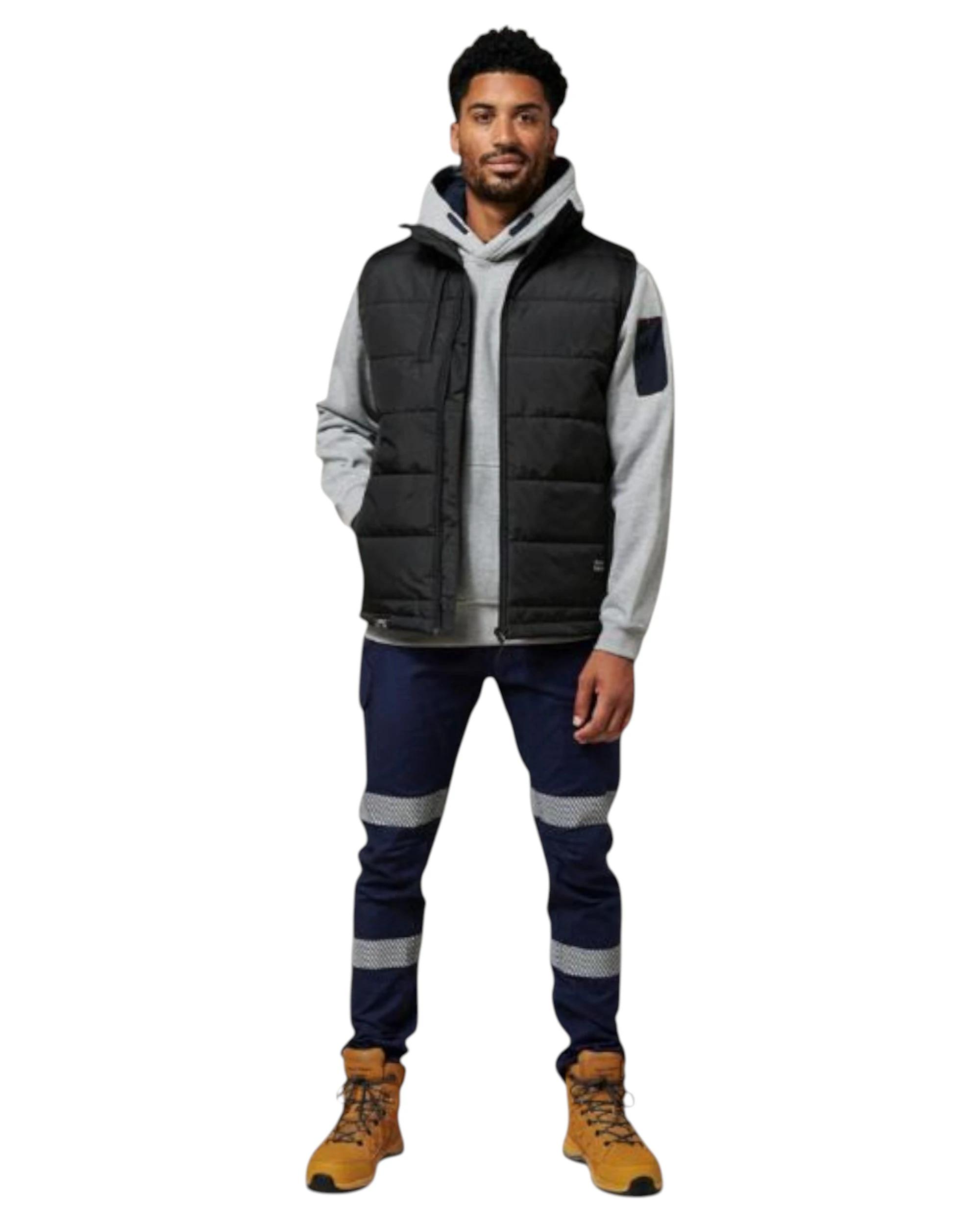 6 Hard Yakka Mens Puffa 2.0 Vest Waterproof Winter Zip Up Black BLACK, 6 of 6