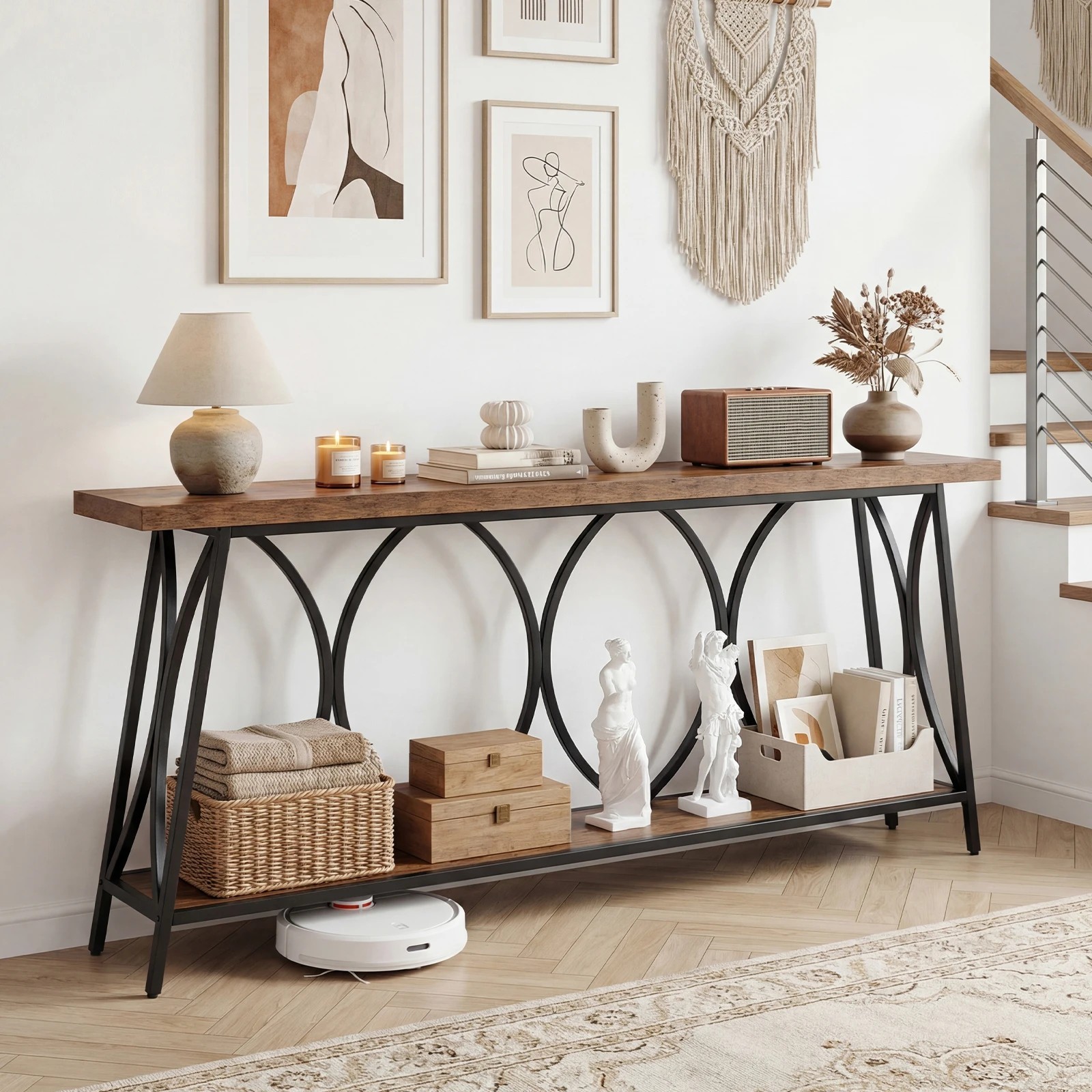 3 Costway 180cm Extra Long Console Table 2-Tier Narrow Sofa Table, 3 of 7