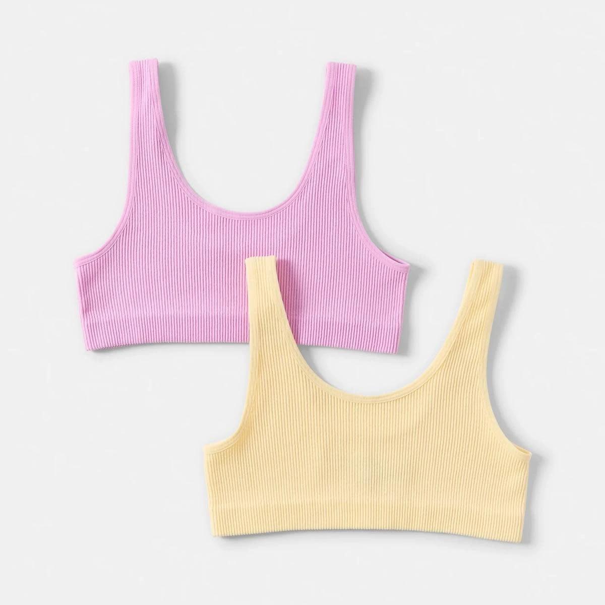 1 2 Pack Rib Seamfree Crop Top PINK, YELLOW, 1 of 3